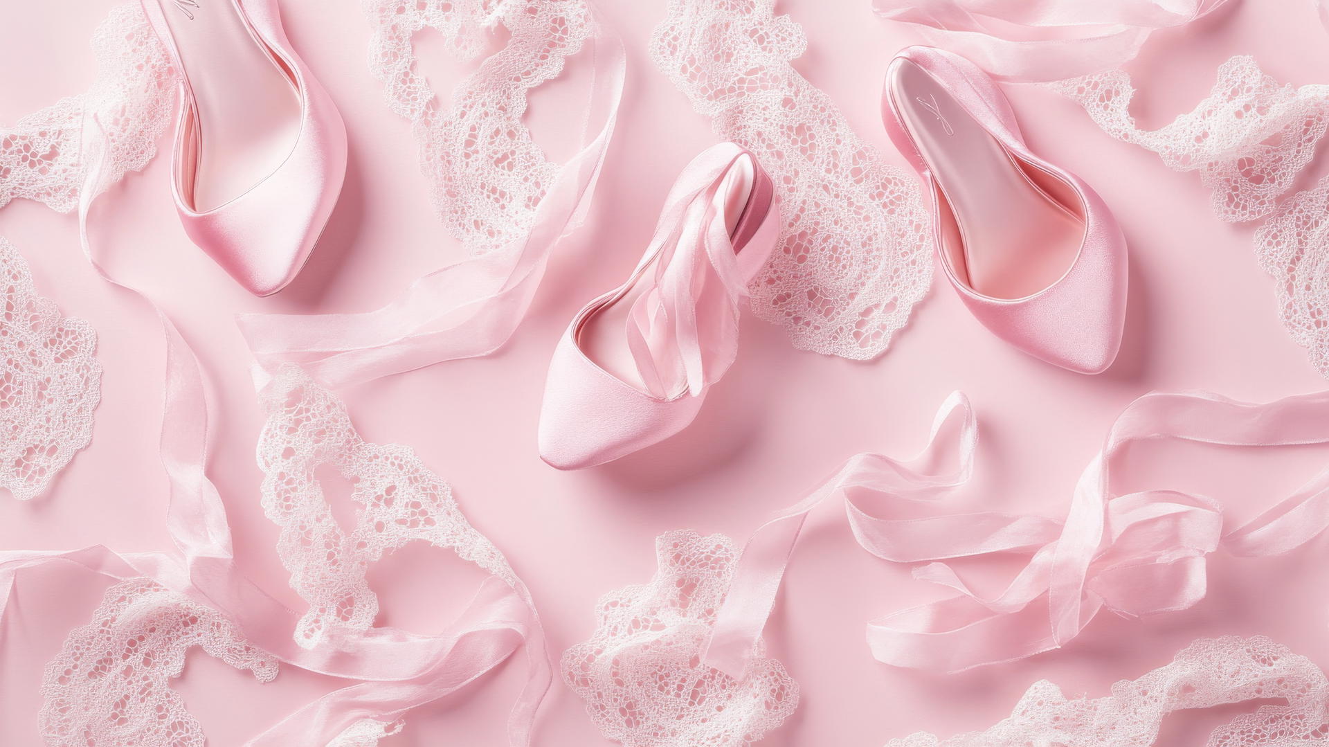preppy wallpaper pink with ballet slippers and white lace motifs