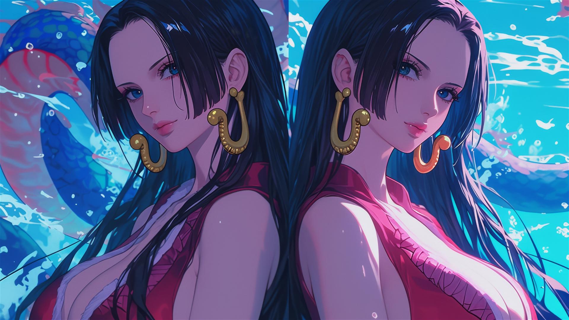 Boa Hancock characters from One Piece in a digital artwork