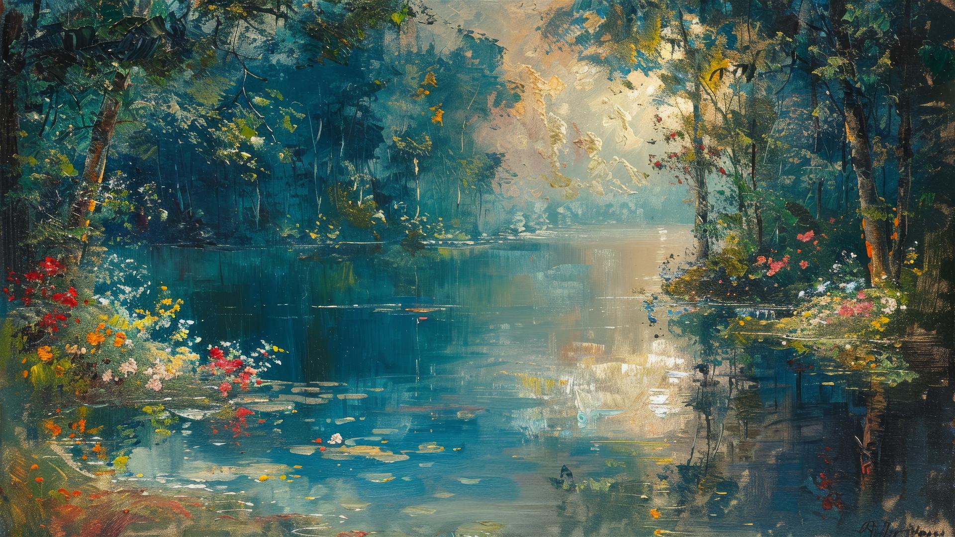 Vintage nature painting with visible brushstrokes