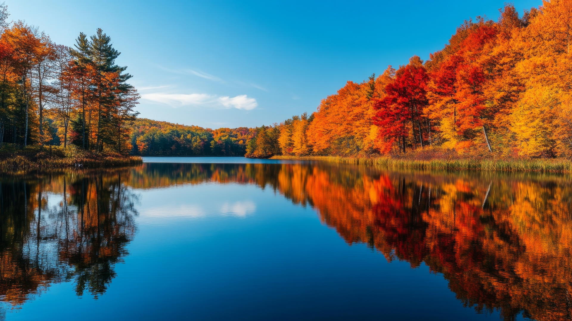 beautiful nature wallpaper 4k of a peaceful lake with autumn trees and reflections