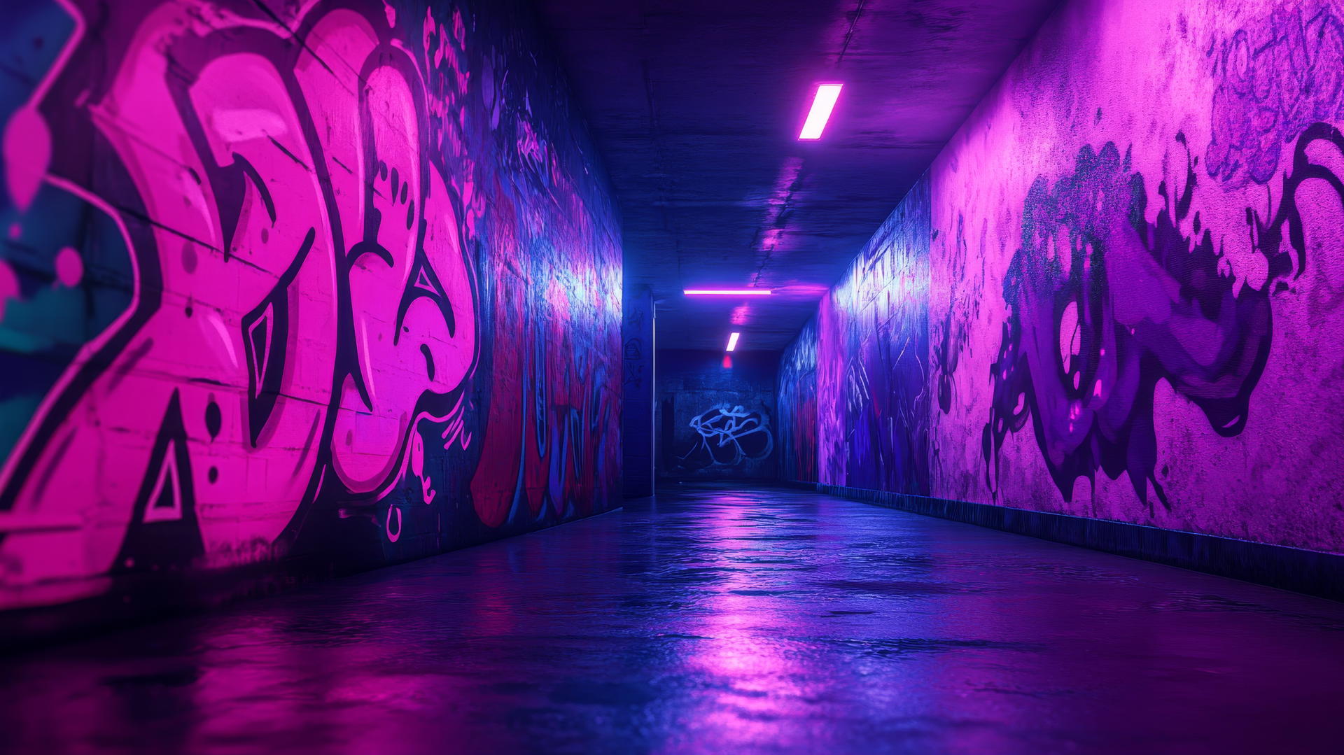 street art-inspired neon purple aesthetic wallpaper with glowing graffiti