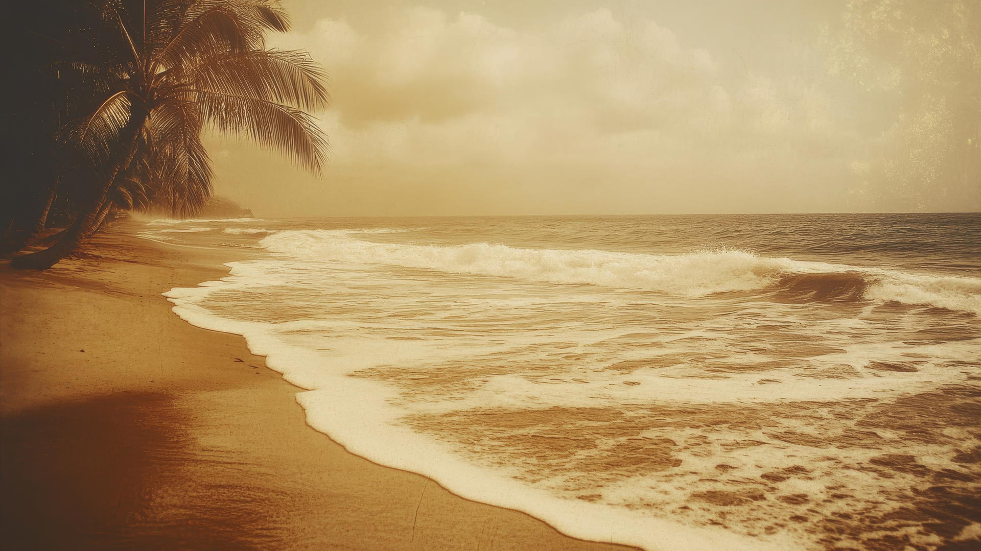 aesthetic beach wallpaper with vintage sepia tones and palm trees
