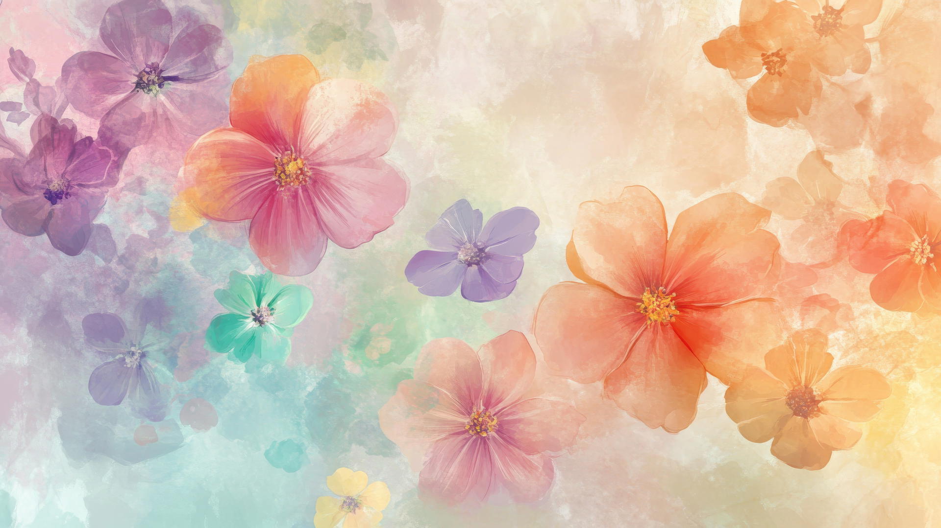 spring flowers wallpaper with colorful pastel flowers on a watercolor background