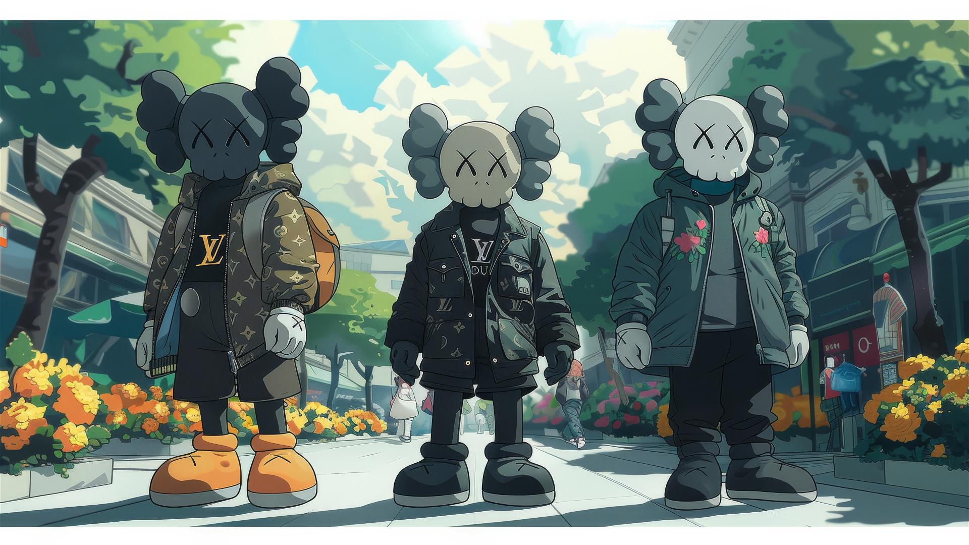 2D cartoon art featuring a Louis Vuitton Kaws companion
