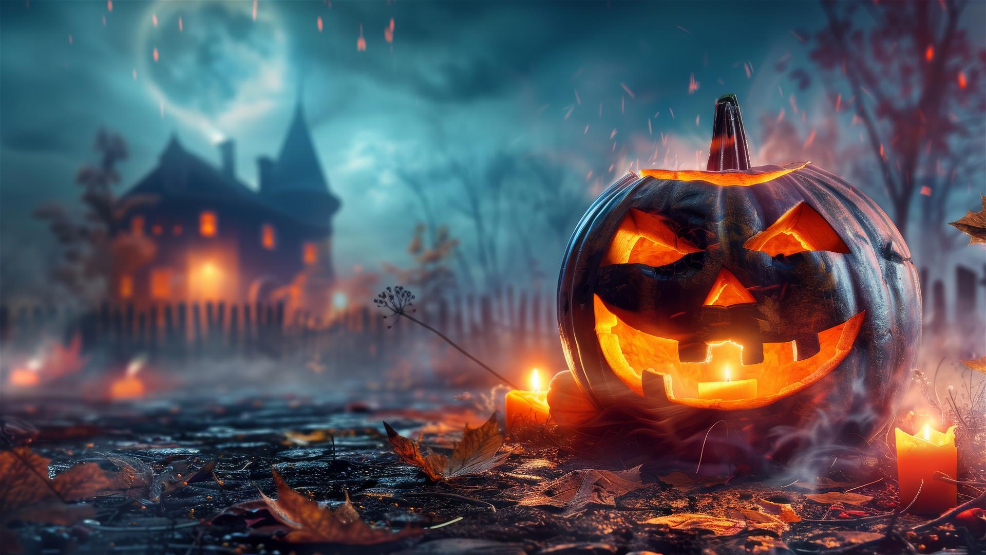 Spooky Halloween-themed background with dark, eerie elements.