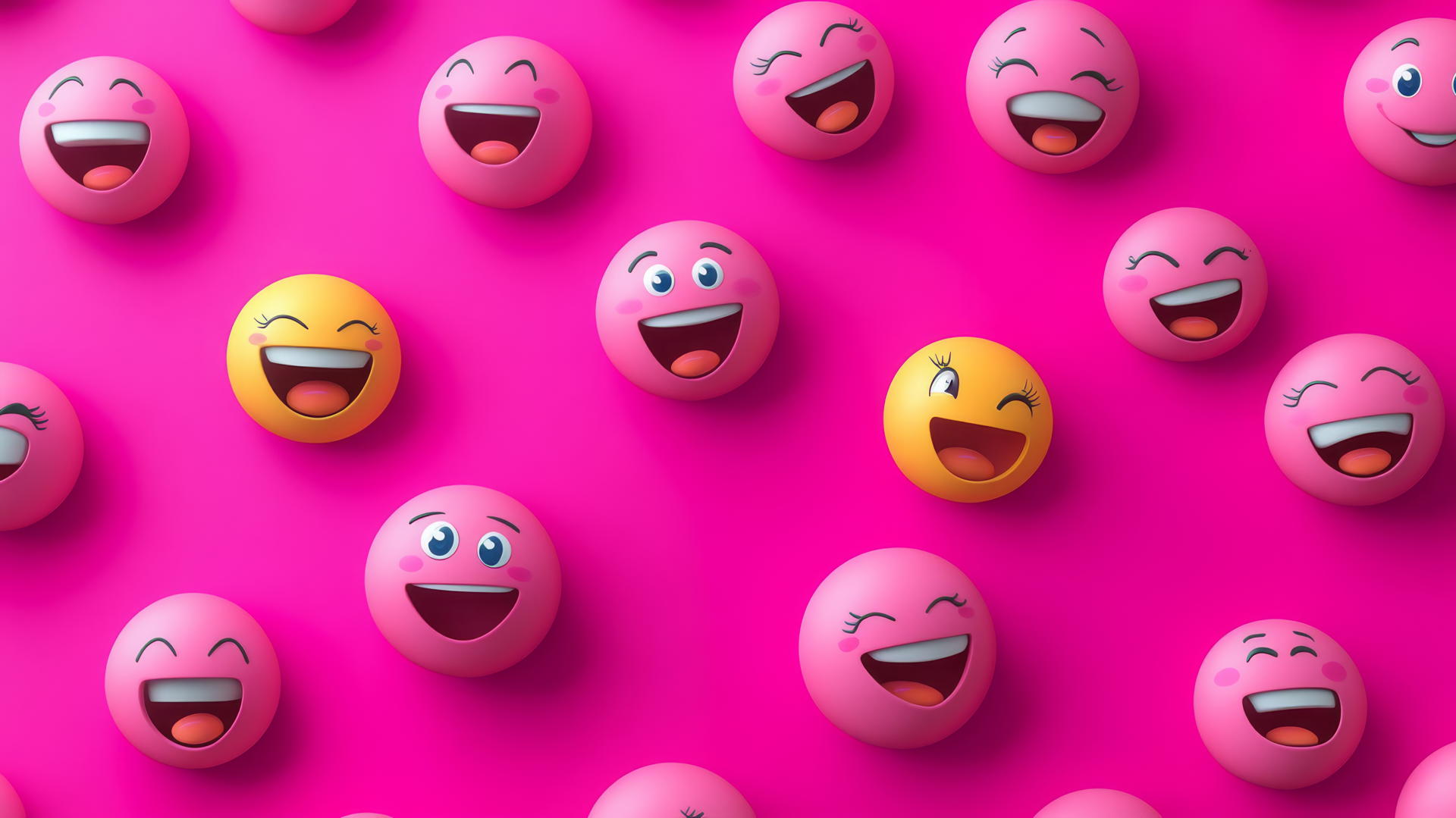 pink preppy wallpaper with colorful cartoon emoticons on vibrant pink background