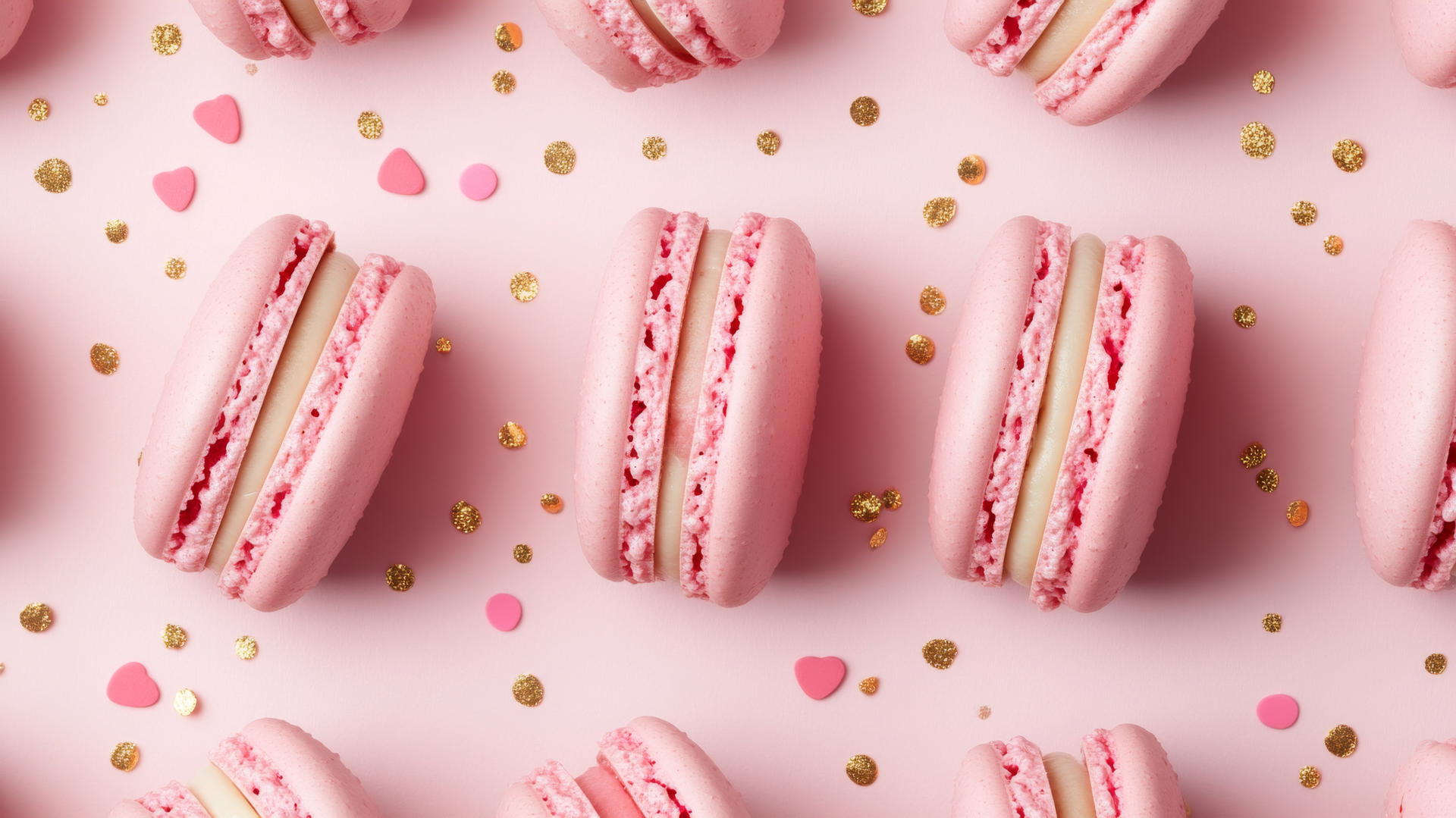 Preppy wallpaper pink with macarons and confetti
