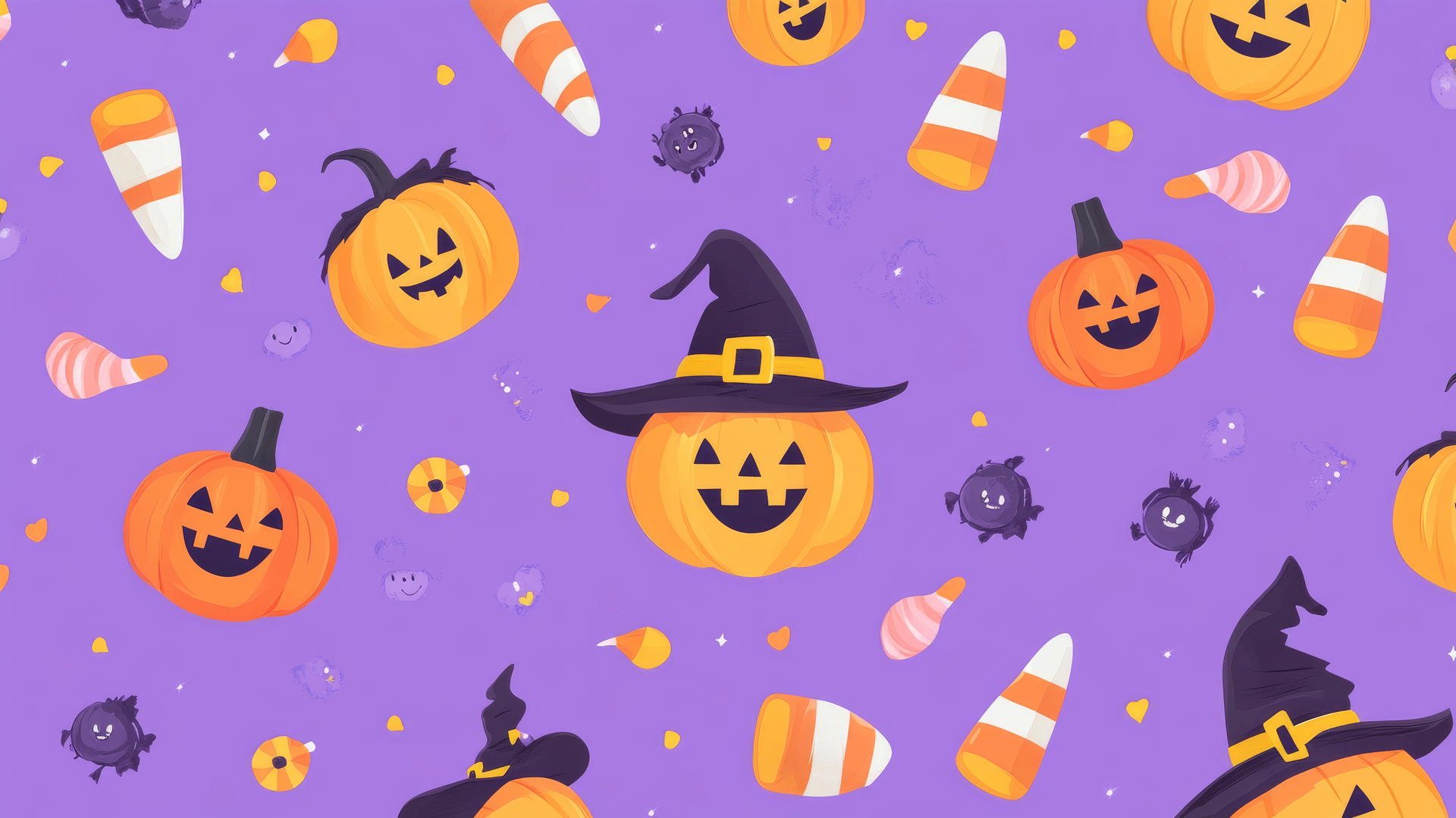 Cute witches and smiling pumpkins, halloween wallpaper preppy
