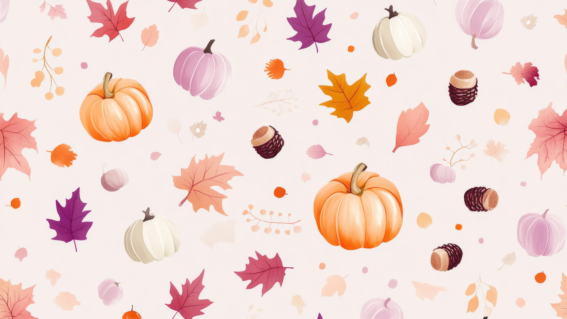 Preppy fall wallpaper with pastel pumpkins and leaves