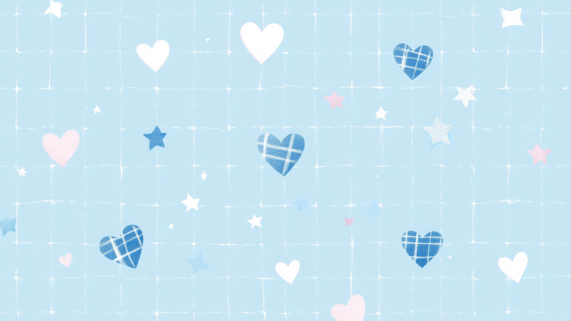 preppy blue wallpaper with checkered hearts and pink stars