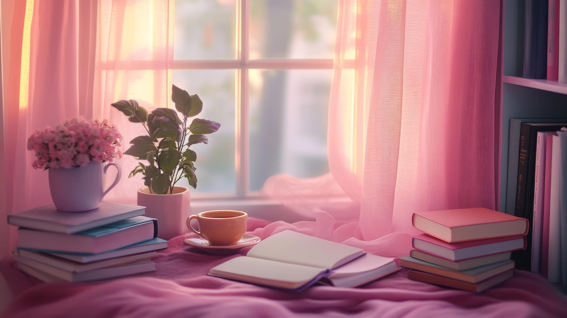Cute wallpapers for girls aesthetic featuring a cozy study nook.