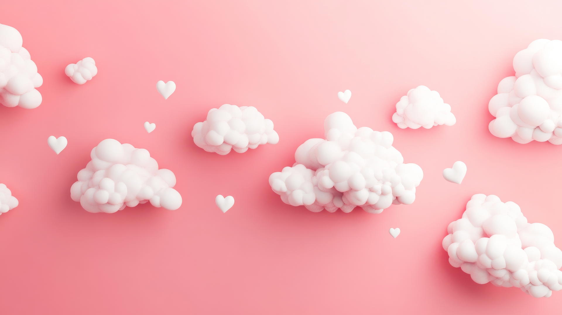 cute pink wallpaper with white clouds and tiny hearts