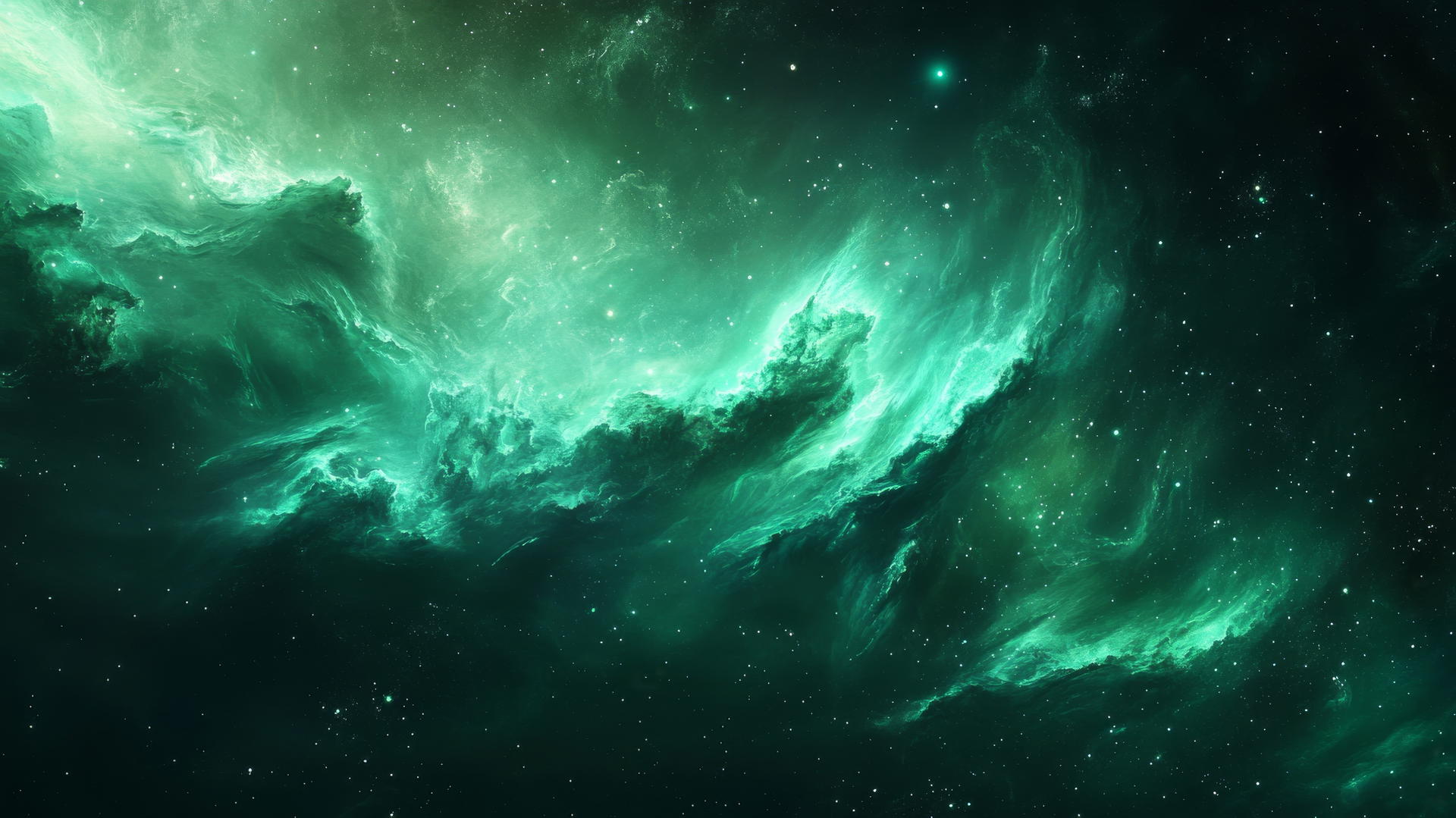Dreamy emerald green wallpaper with abstract night sky and swirling clouds