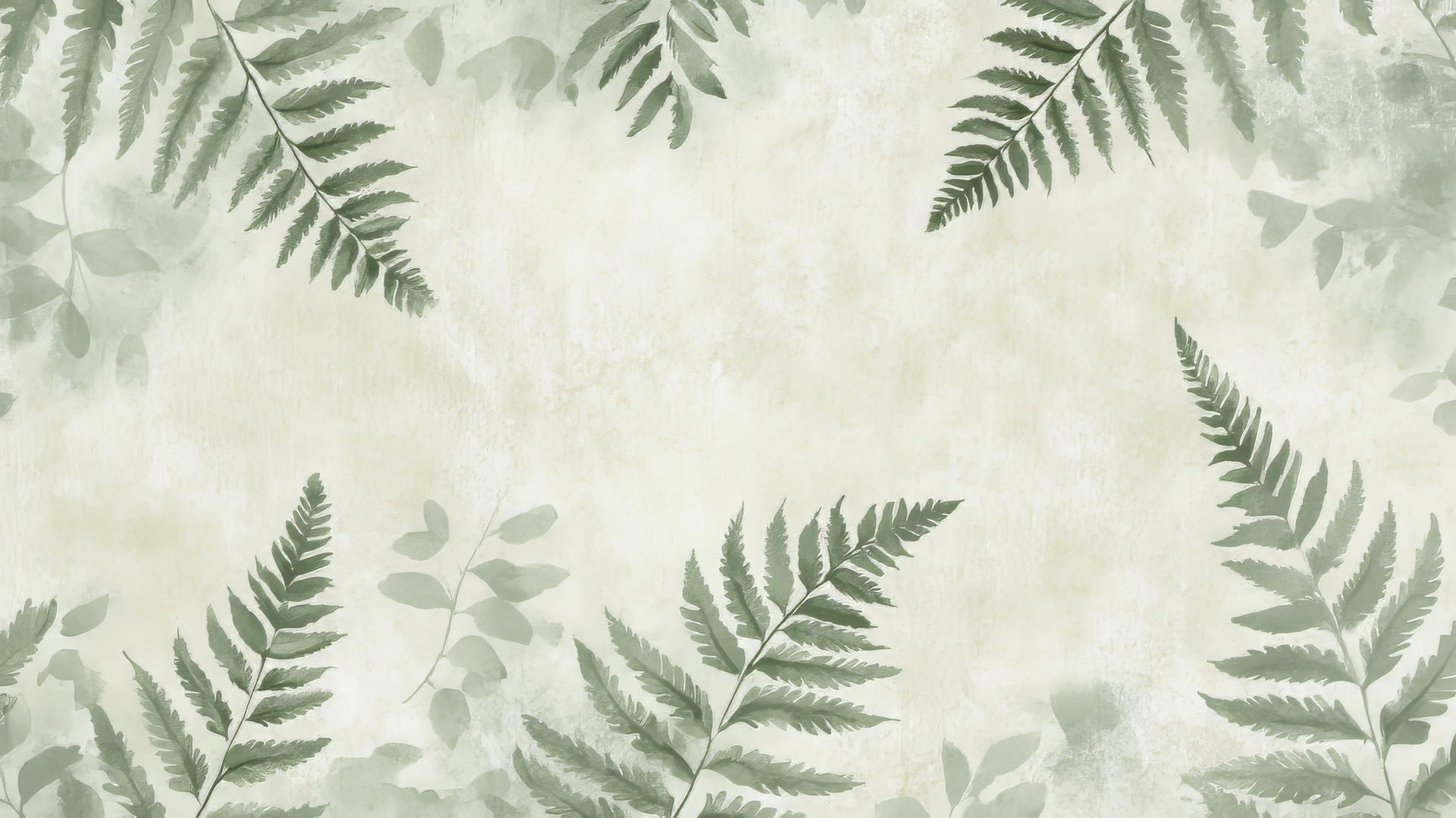 sage green aesthetic wallpaper with fern leaves on a light textured background