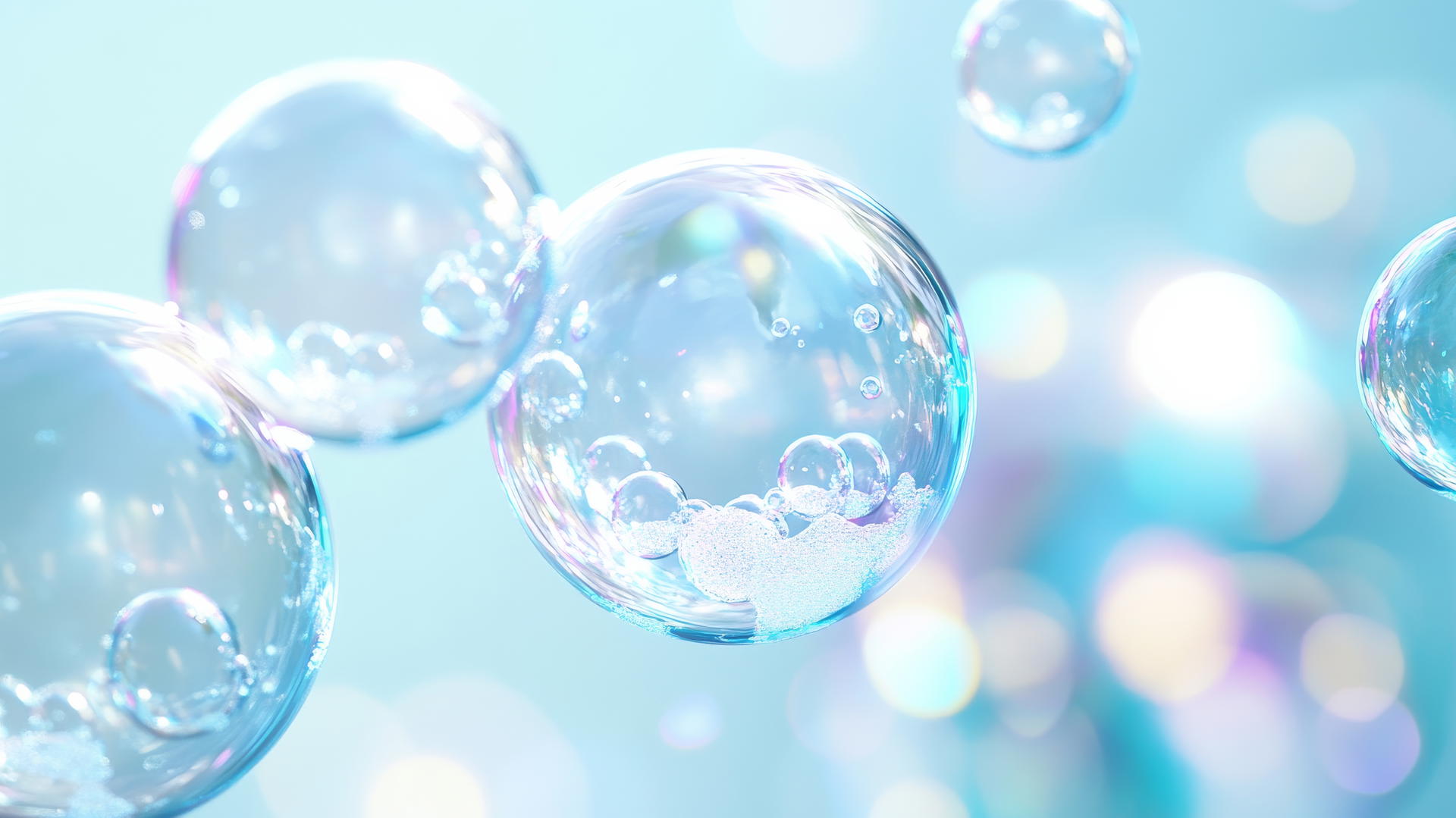 baby blue wallpaper with floating soap bubbles