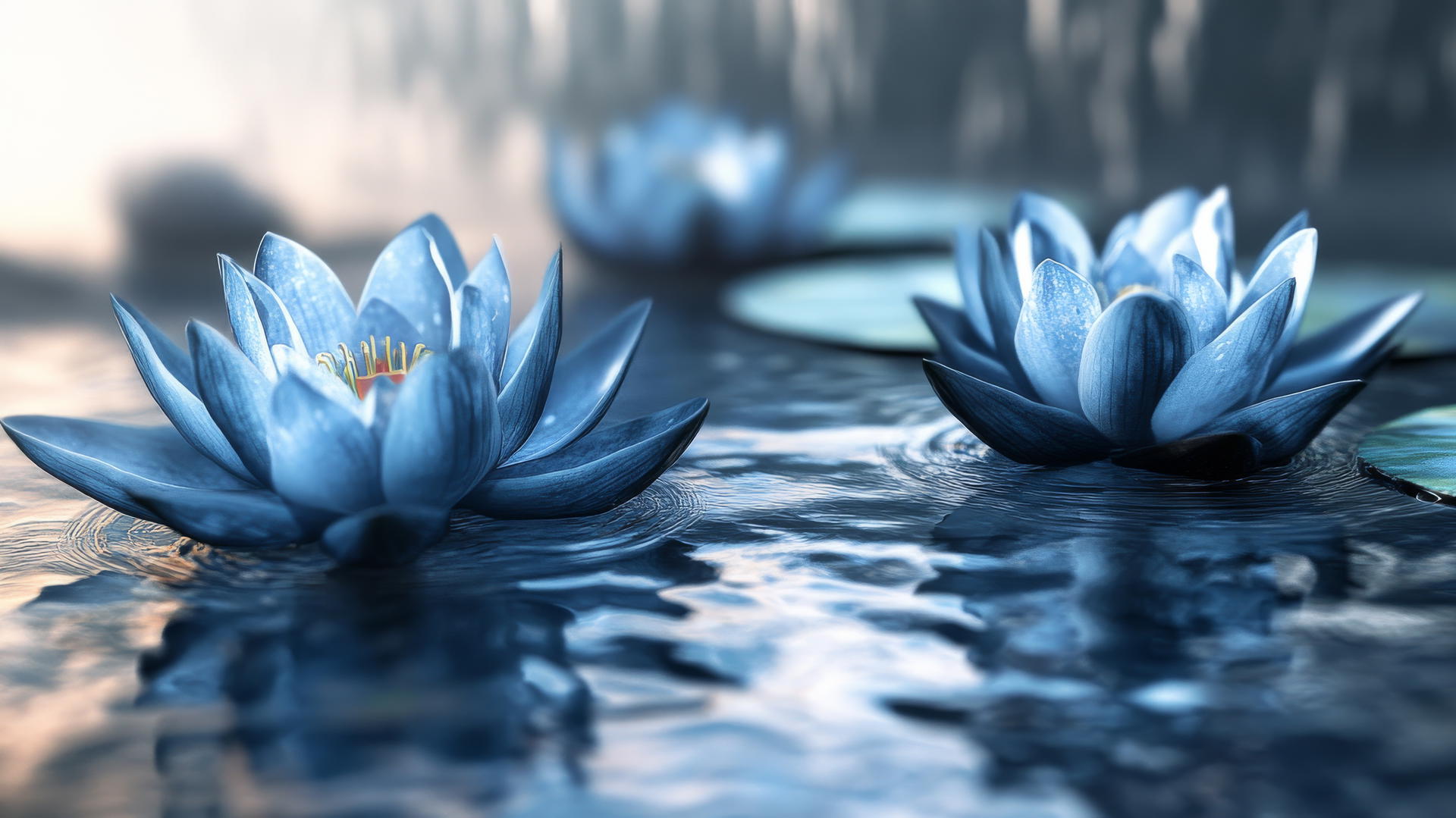 aesthetic wallpaper blue lotus blossoms floating on still water