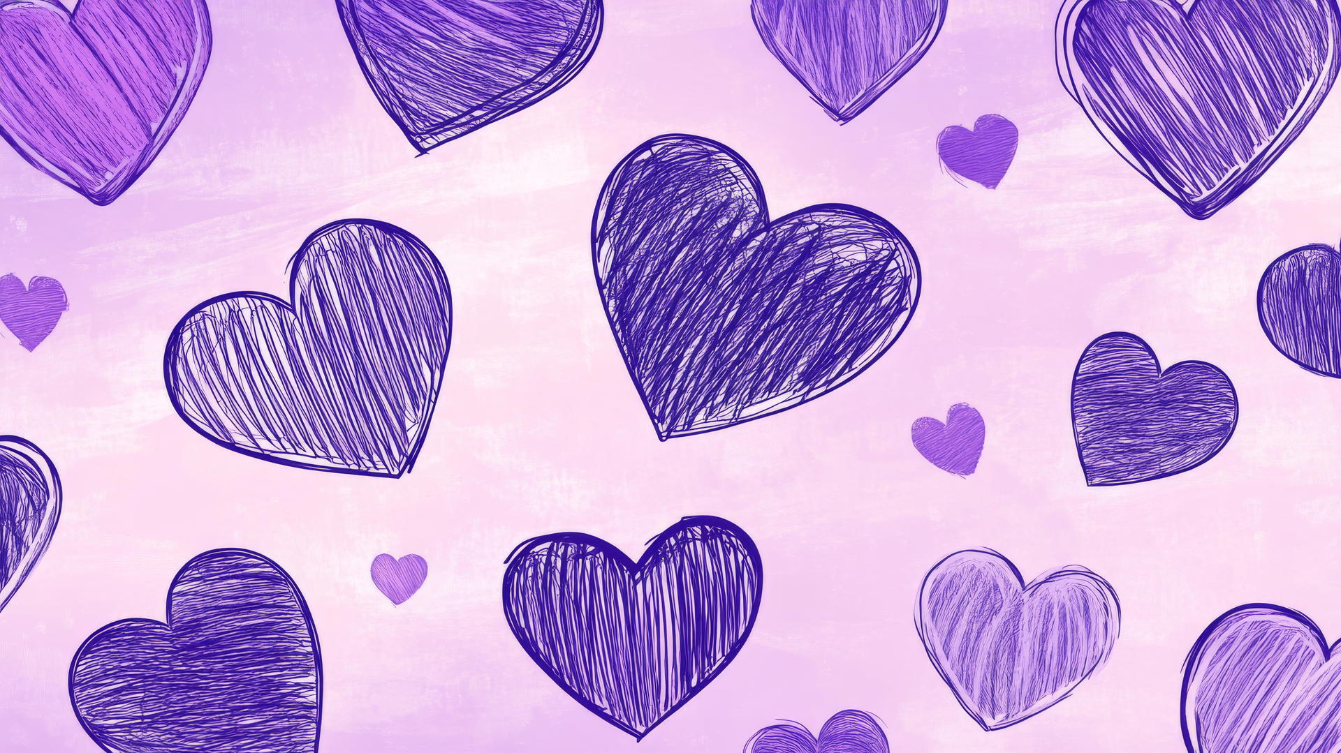 Purple heart wallpaper with playful doodle-style hearts