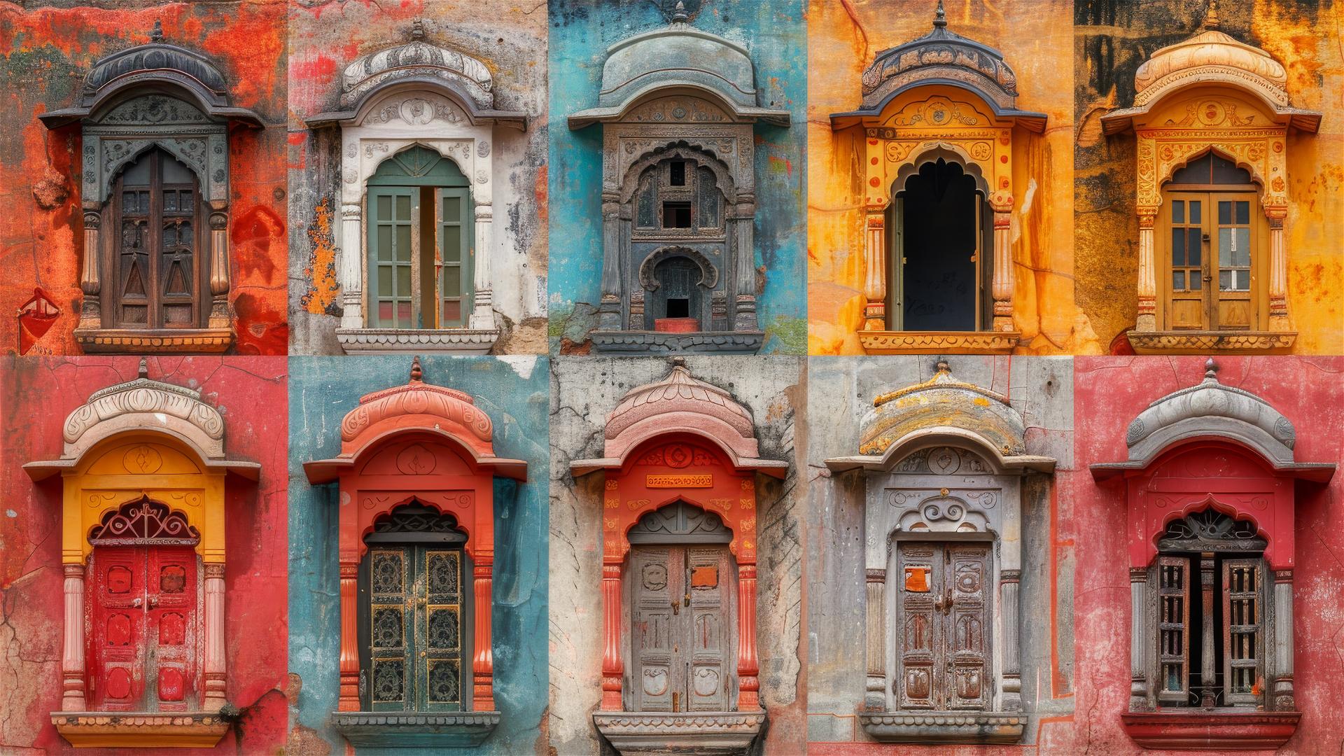 Collage of South and Central Asian traditional architecture