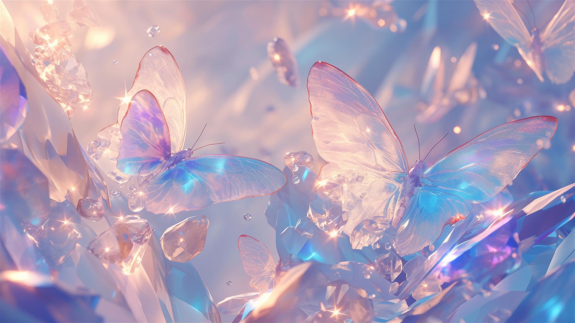 Cinema4D-rendered ethereal butterfly in ice blue and lavender