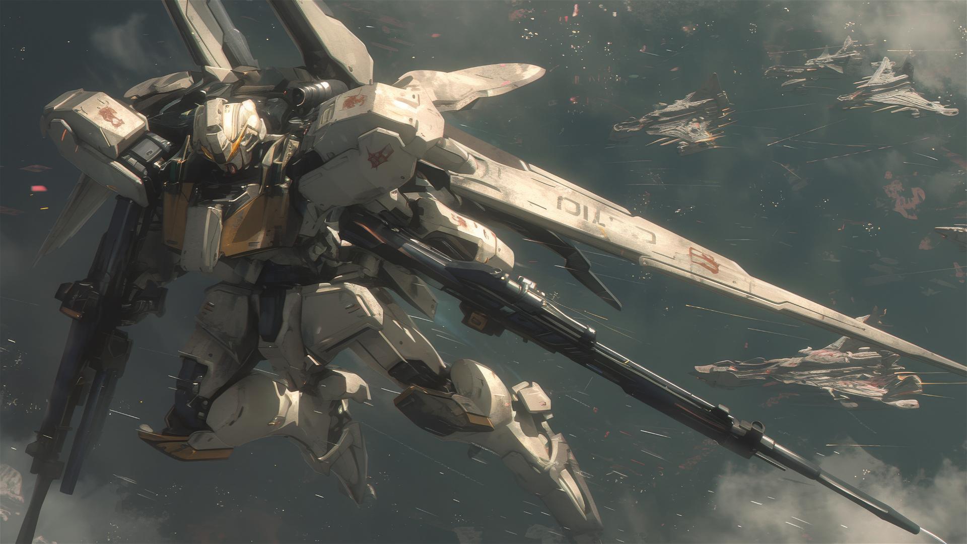 Cinematic Mobile Suit Gundam flying, Roger Deakins style