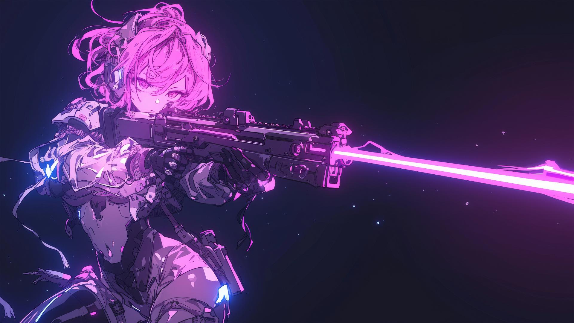 Space Marine Girl in dynamic pose with thigh focus on a dark background