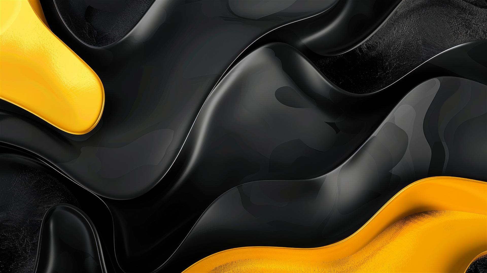 Elegant black and mustard flowing shapes on an iPhone