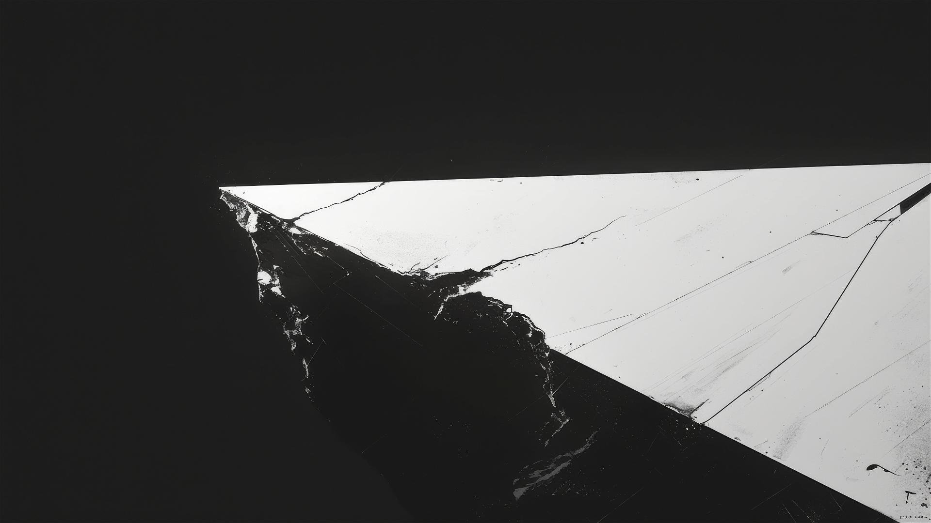 Stark minimalist black background with a single white crack