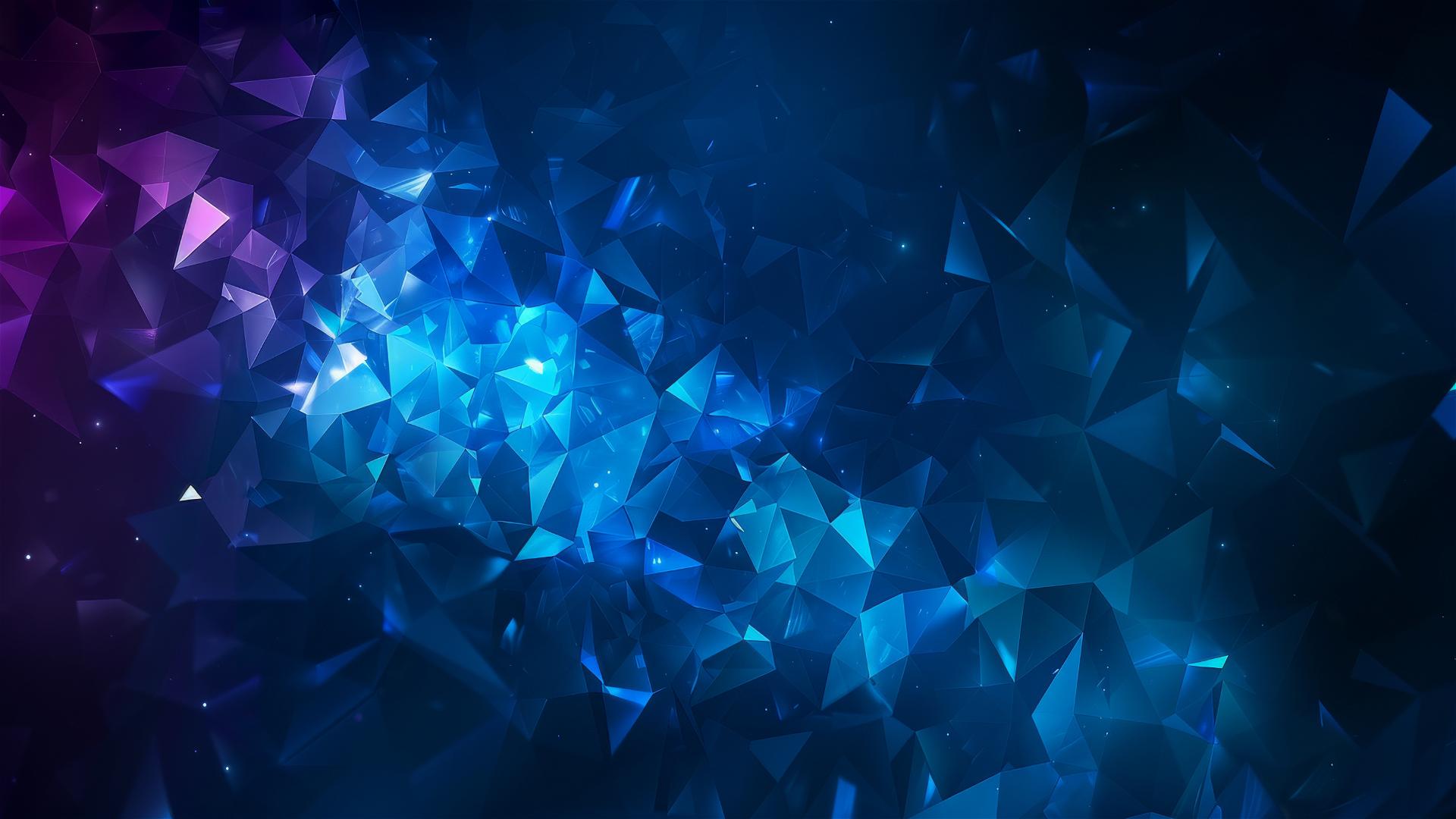Abstract polygon art in varying shades of blue and colorful light