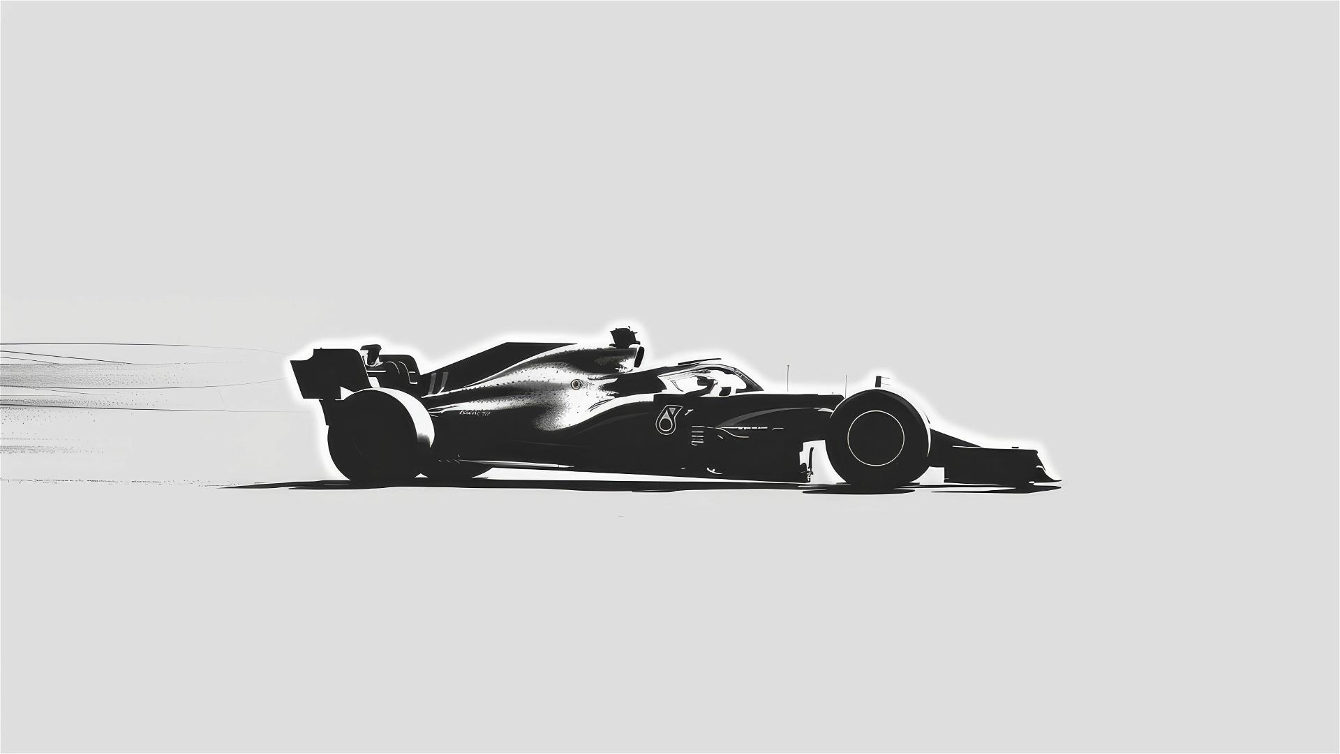 Minimalist art of Lewis Hamilton's F1 car in black and white