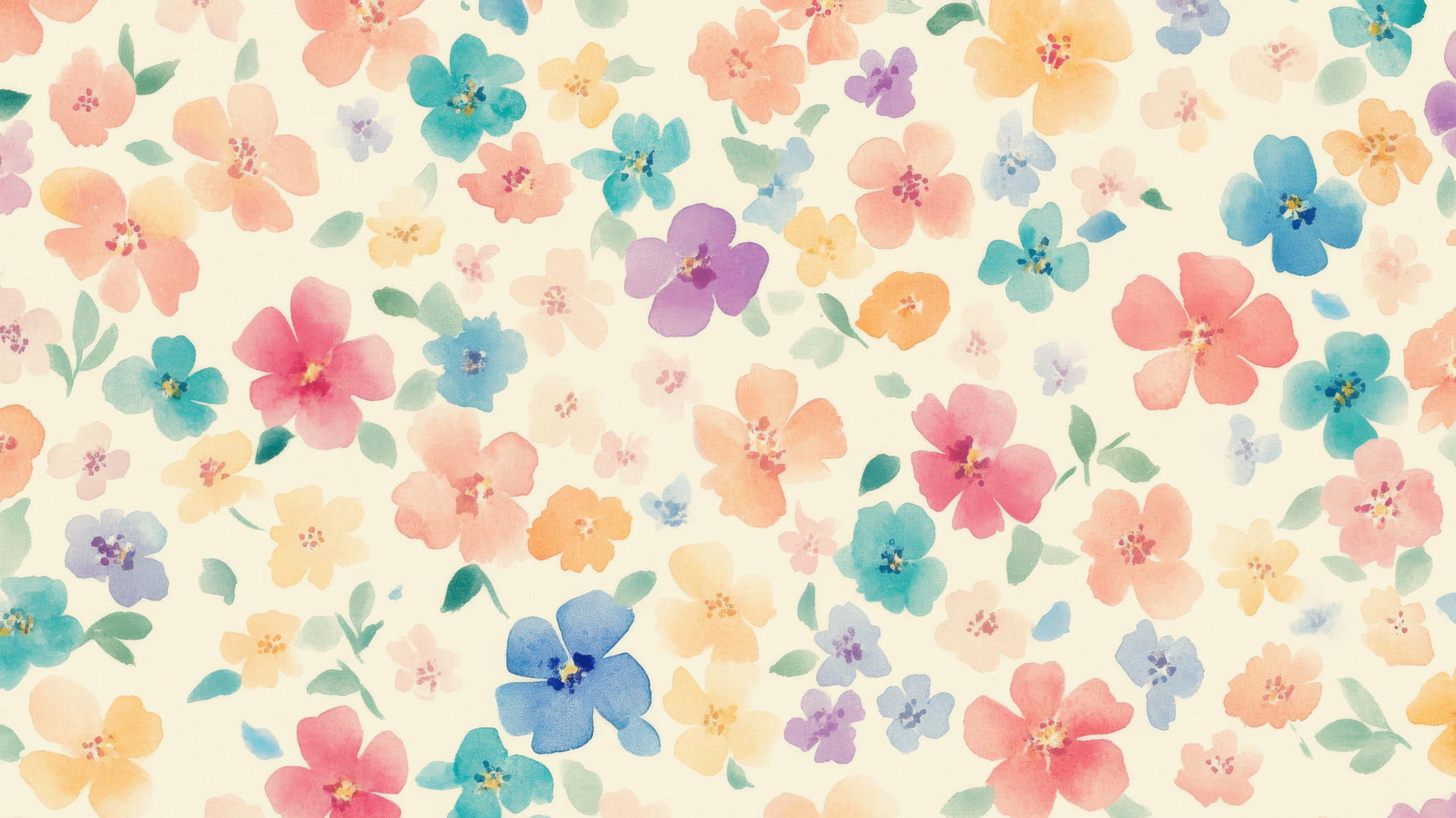 Seamless preppy wallpaper pattern with small pastel watercolor flowers on cream background