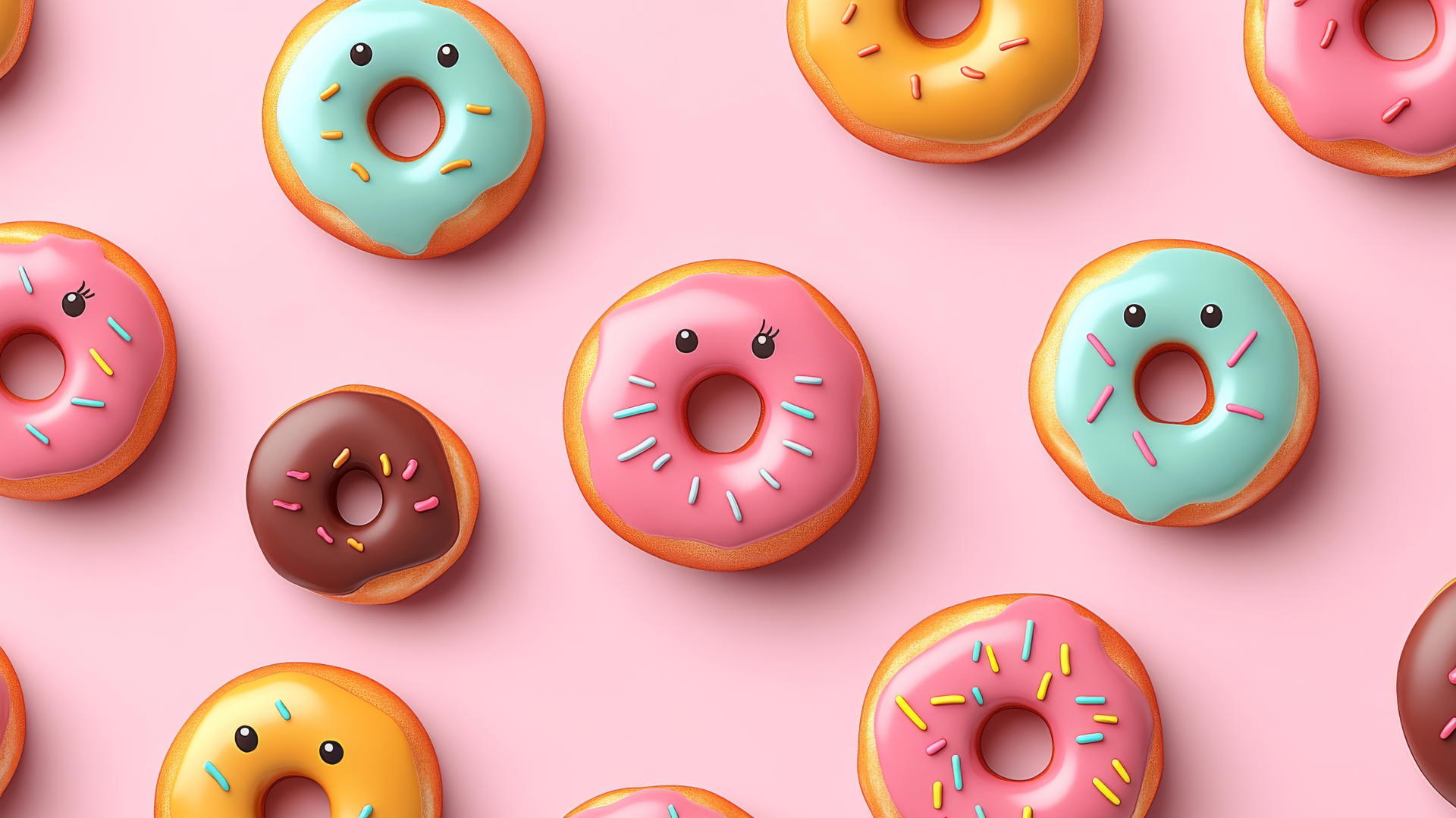 Preppy wallpaper with smiley face donuts on pink