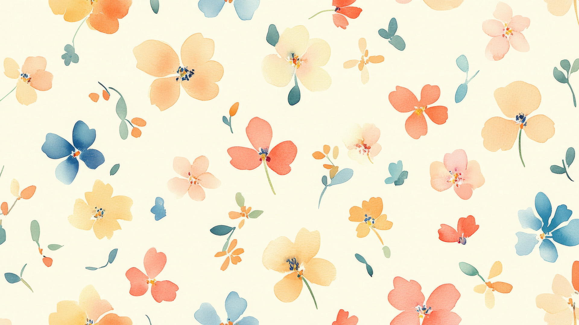 preppy wallpaper with watercolor pastel flowers on cream background