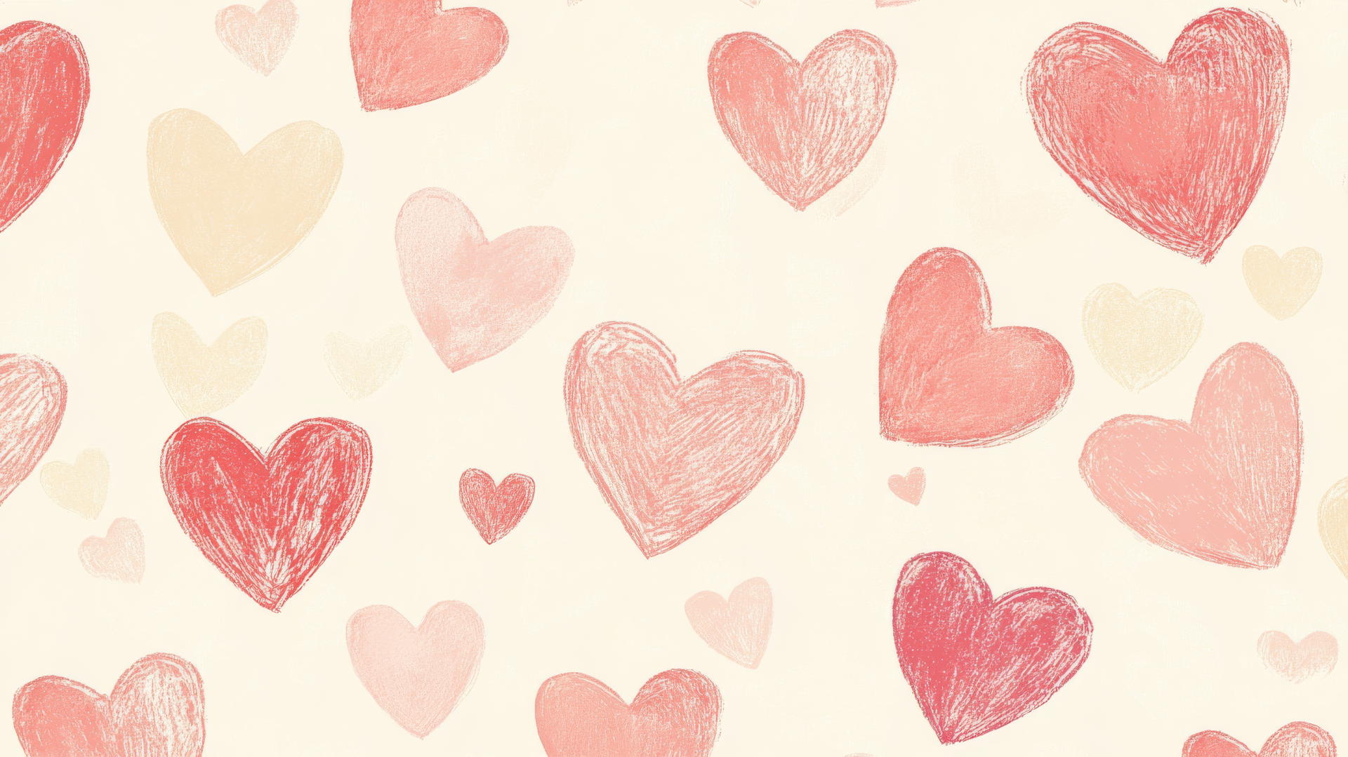 preppy wallpaper with pink hearts on cream background, hand-drawn style