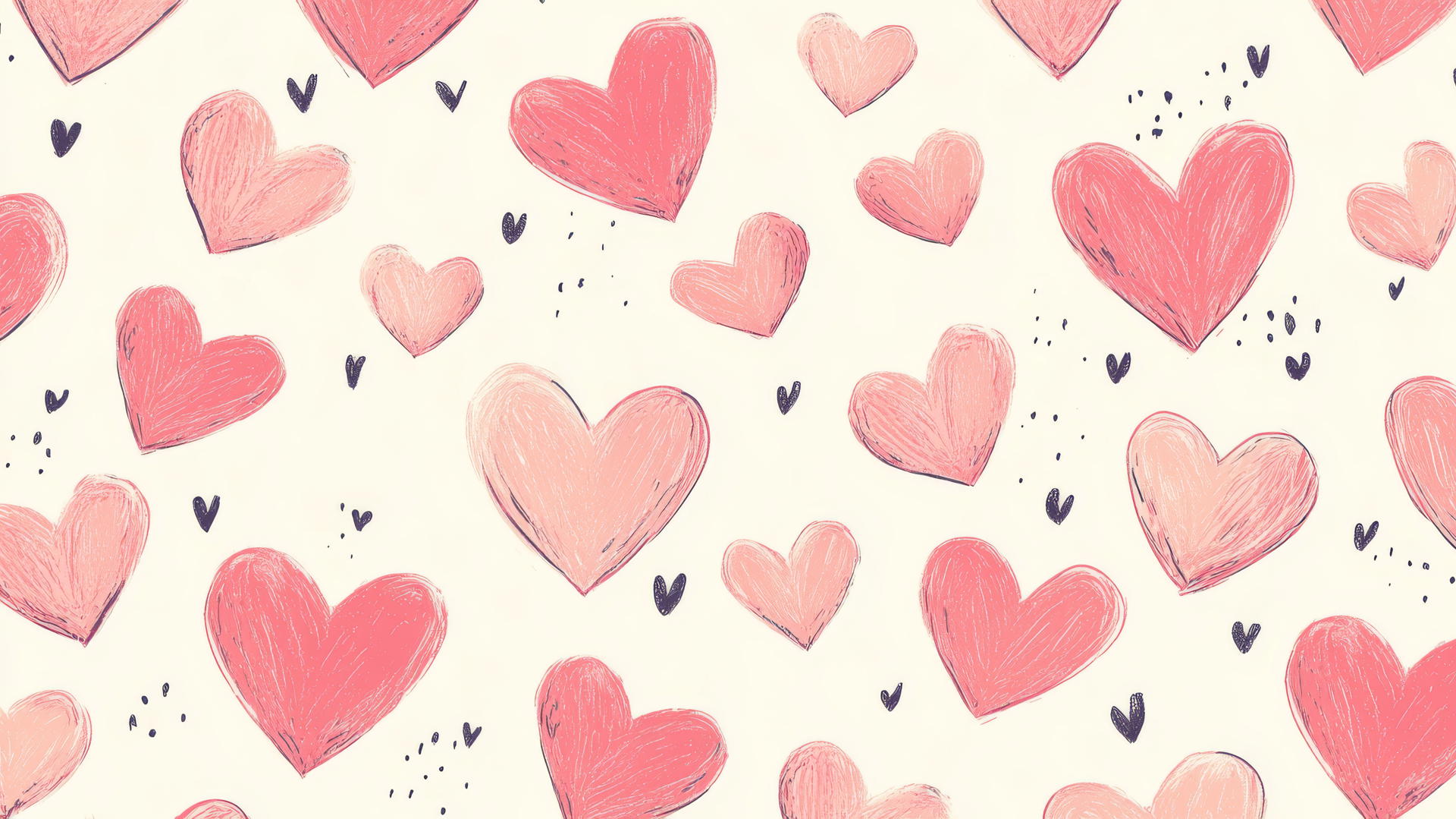 Pink preppy wallpaper with pink hearts on a cream background, dreamy and cute.