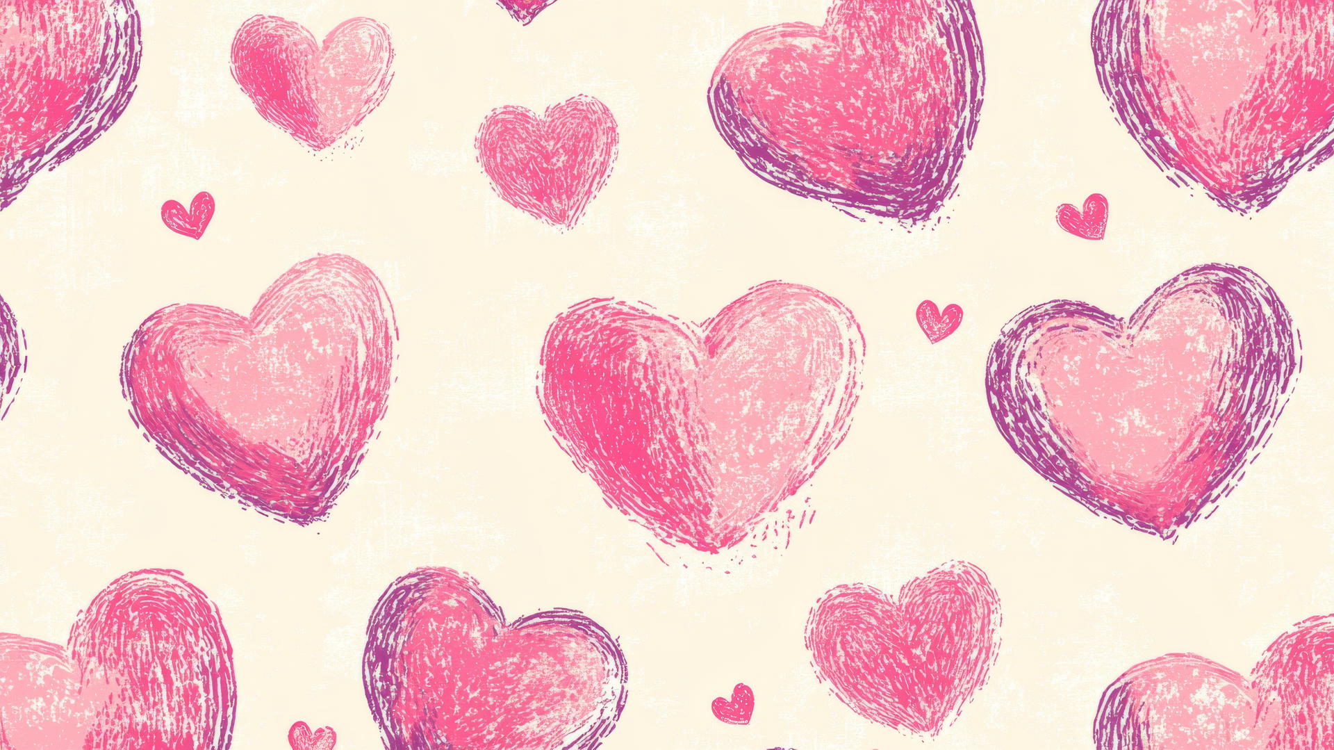 pink preppy wallpaper with hand-drawn pink hearts on a cream background
