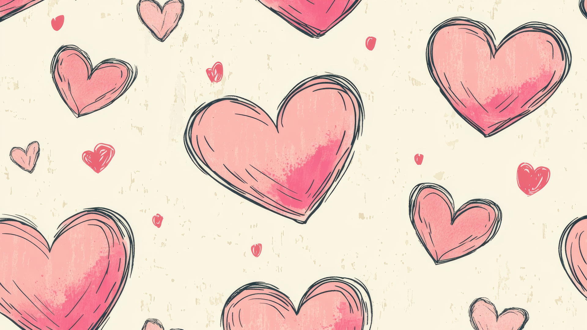 pink preppy wallpaper with hand-drawn pink hearts on a cream background