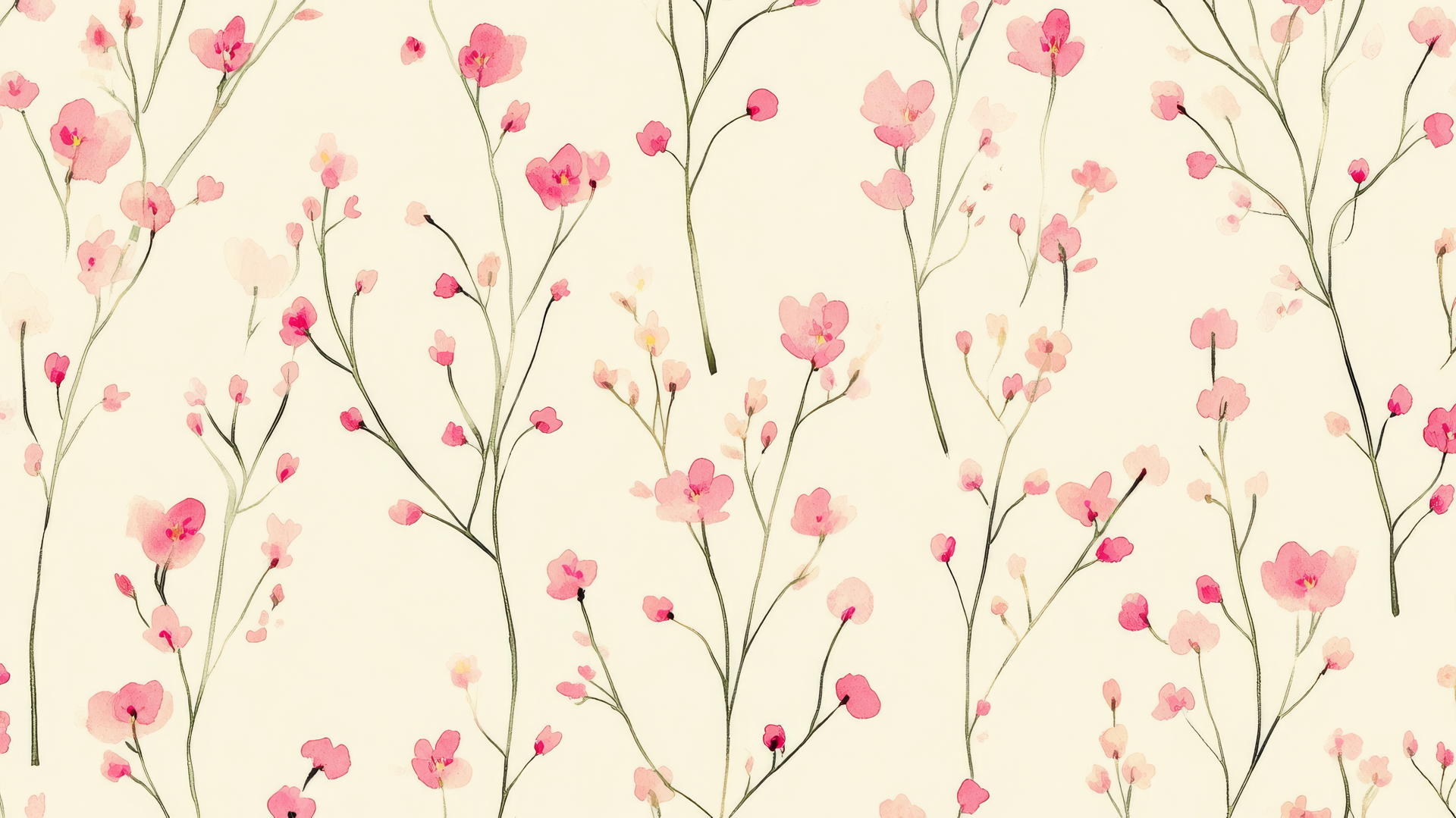 pink preppy wallpaper with small pink flowers on a cream background