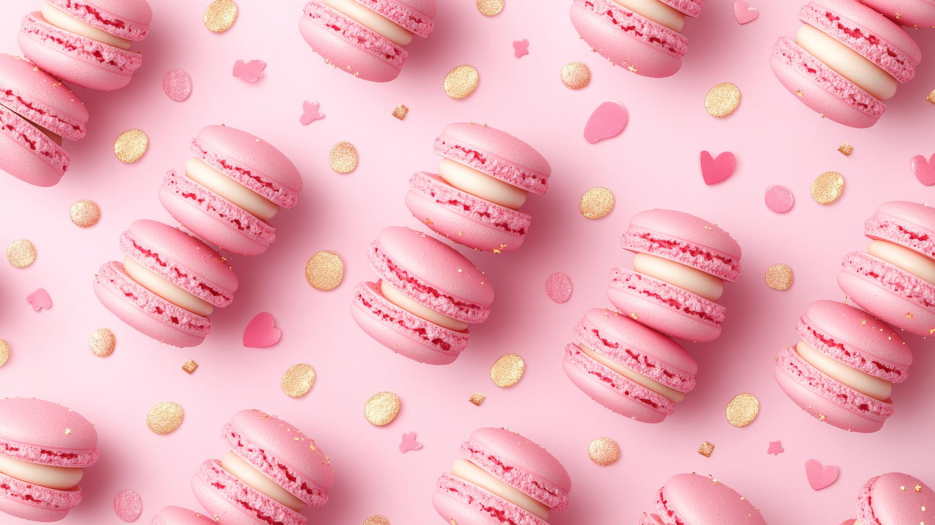 preppy wallpaper pink with playful macaron towers and pastel confetti