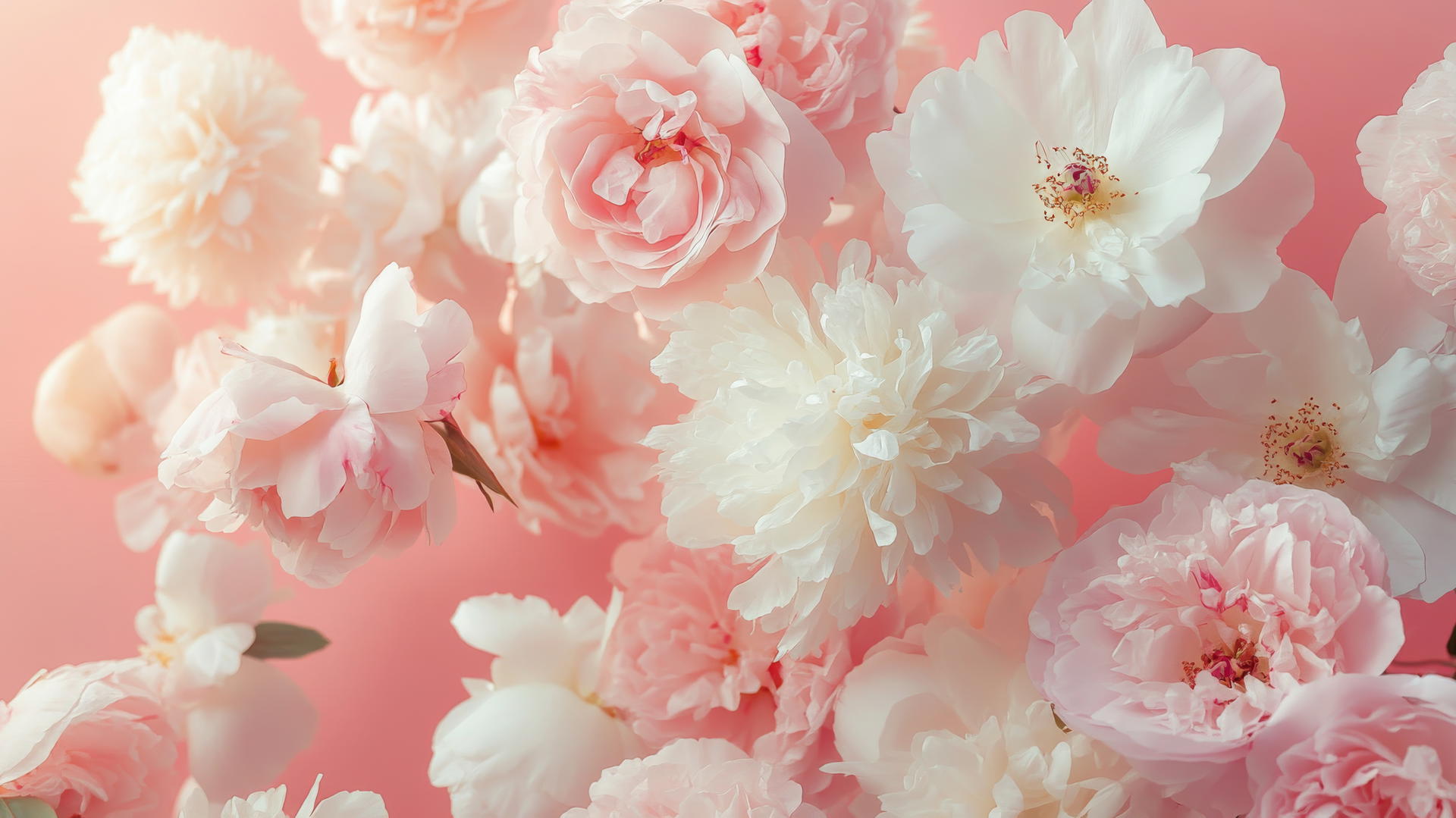 pink aesthetic wallpaper with peonies and roses on a soft pink background