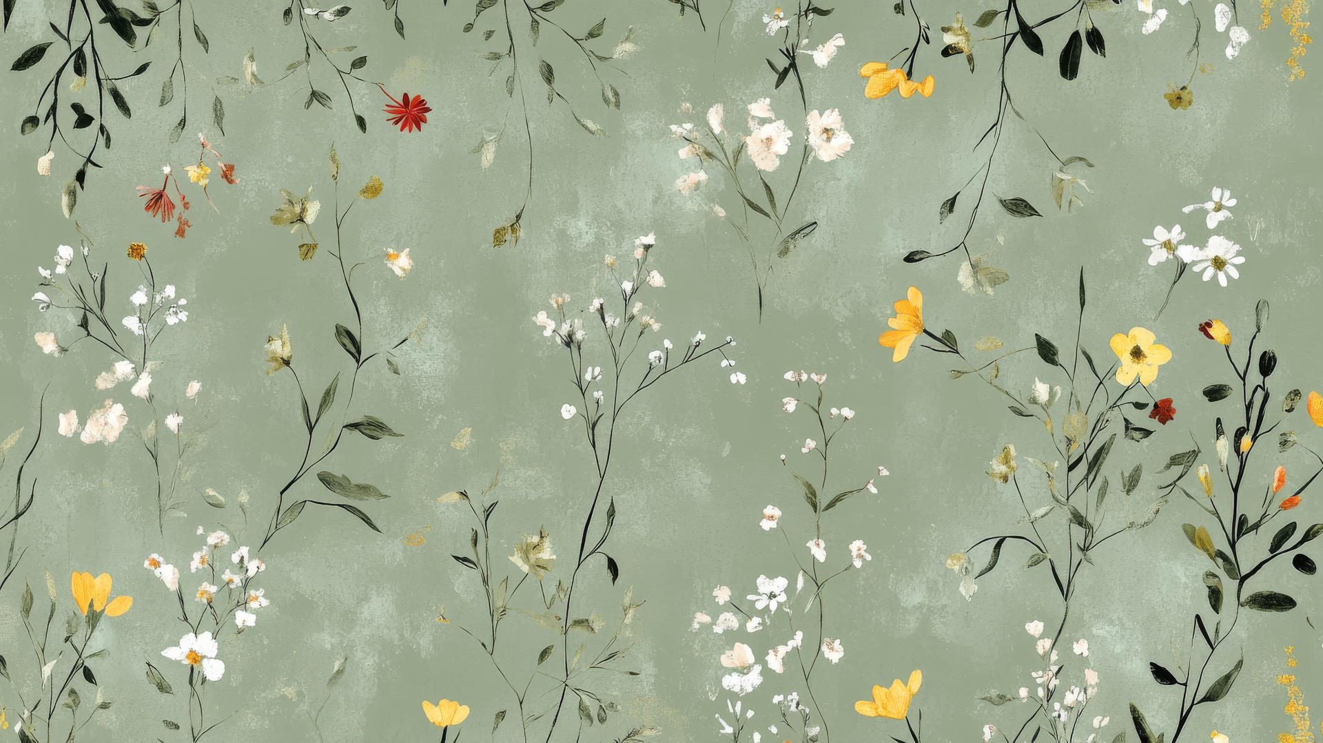 aesthetic green wallpaper with delicate hand-drawn botanical elements