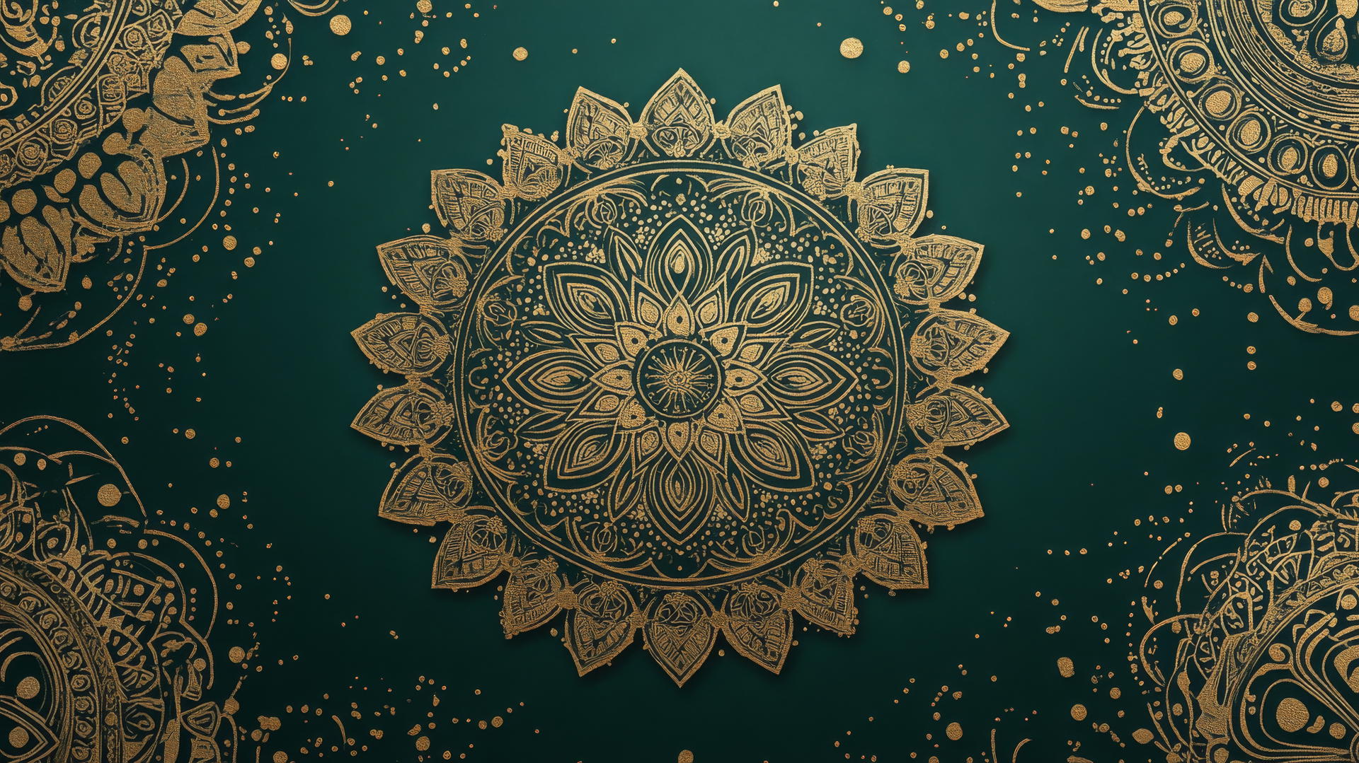 green aesthetic wallpaper with gold mandala patterns