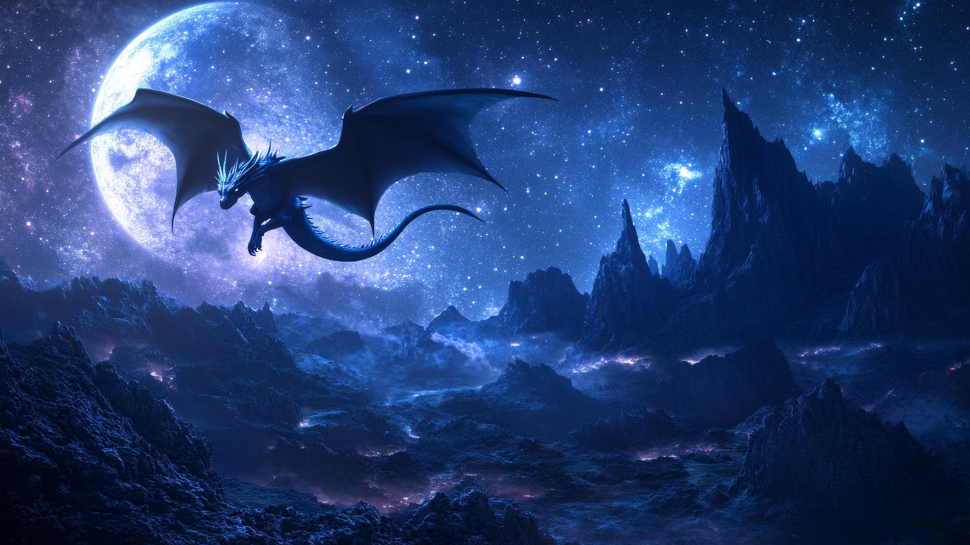 cool wallpapers 4k of a glowing dragon over a moonlit landscape