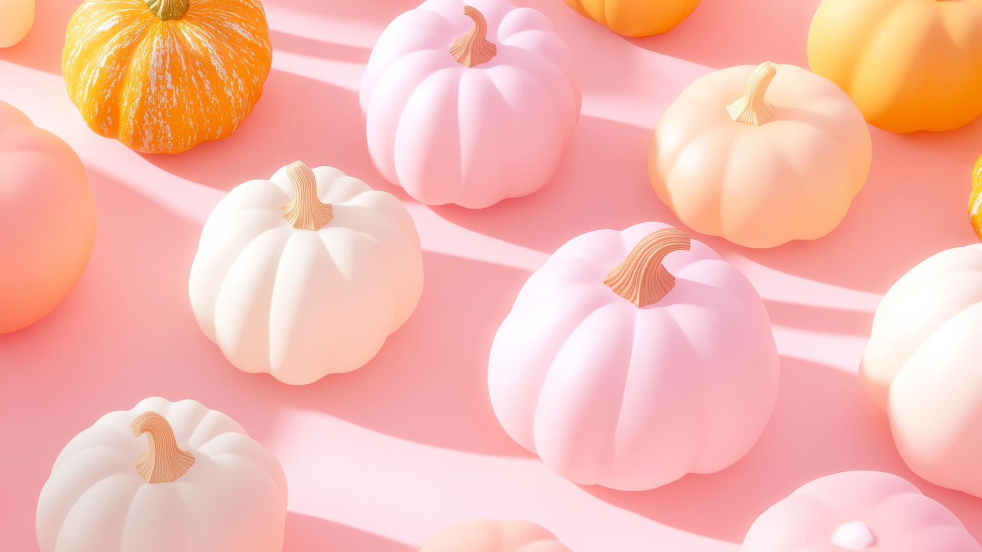 Pastel pumpkins on pink background in symmetry