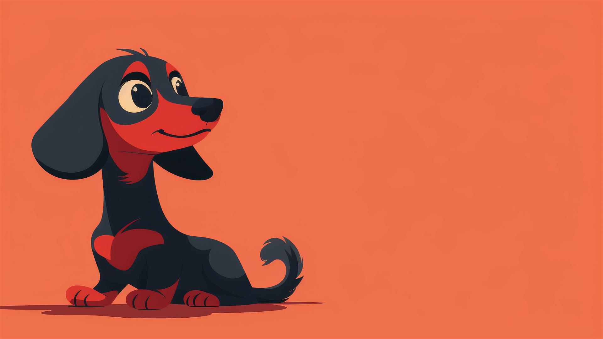 Illustration of a joyful dachshund beneath unseen space, with a minimalist and comforting design