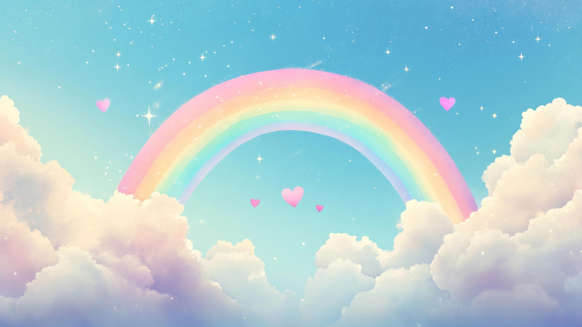 popular cute wallpapers for girls with pastel rainbow, fluffy clouds, stars, and hearts