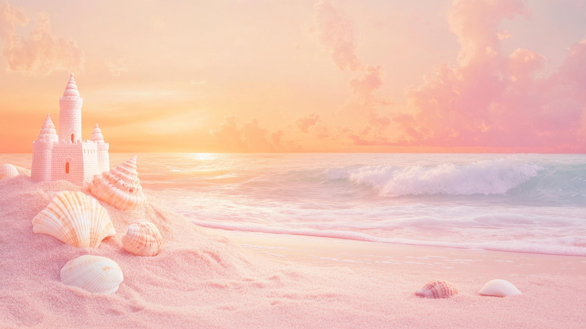 cute wallpapers for girls aesthetic dreamy pastel beach scene with sandcastle