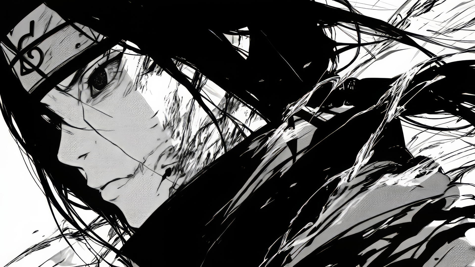 itachi uchiha drawing with bold lines and dramatic shading