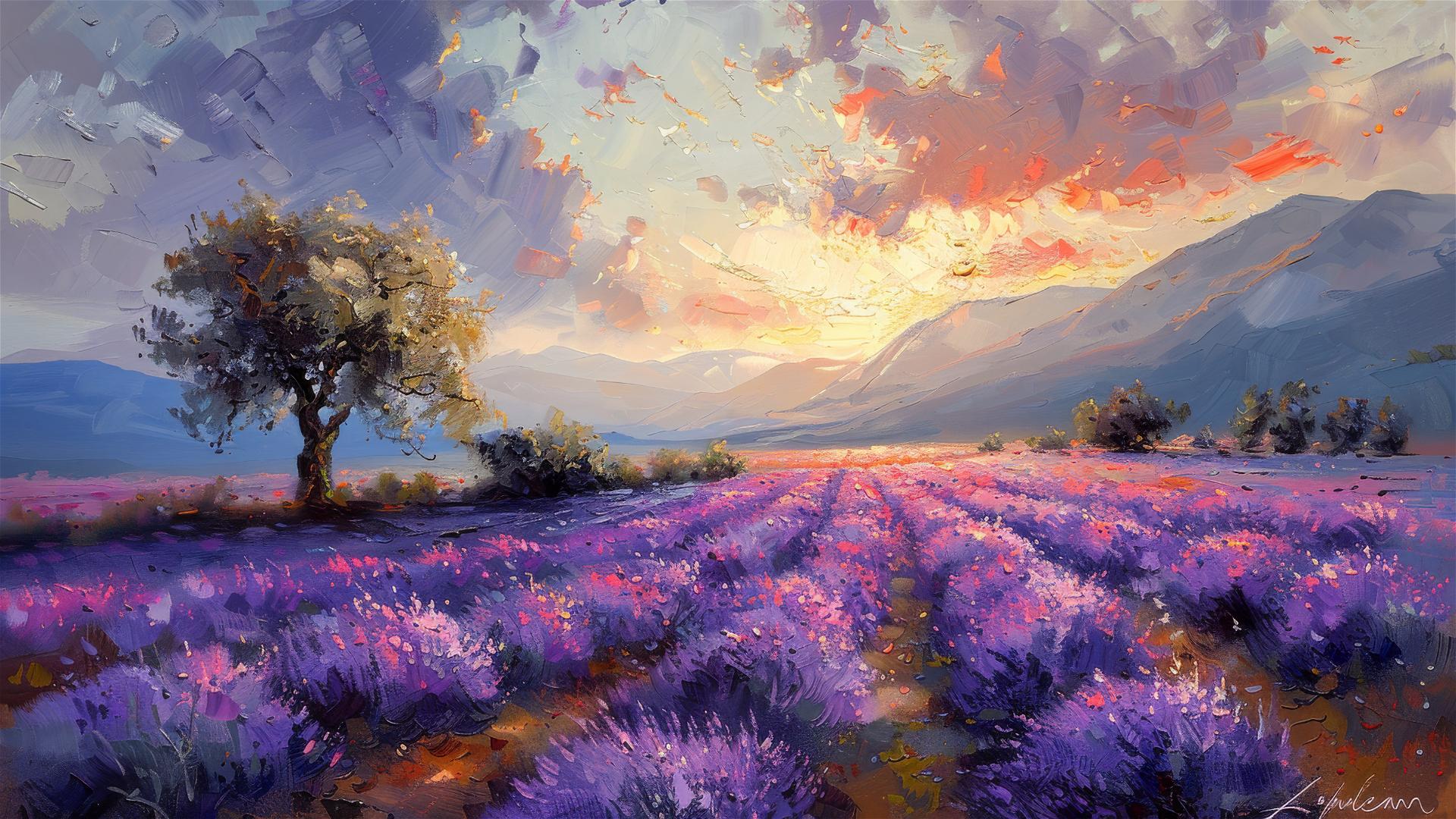 Lavender field in the style of Impressionism