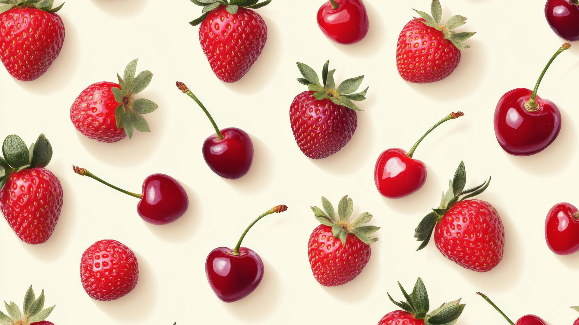 preppy wallpaper with strawberries and cherries on a cream background