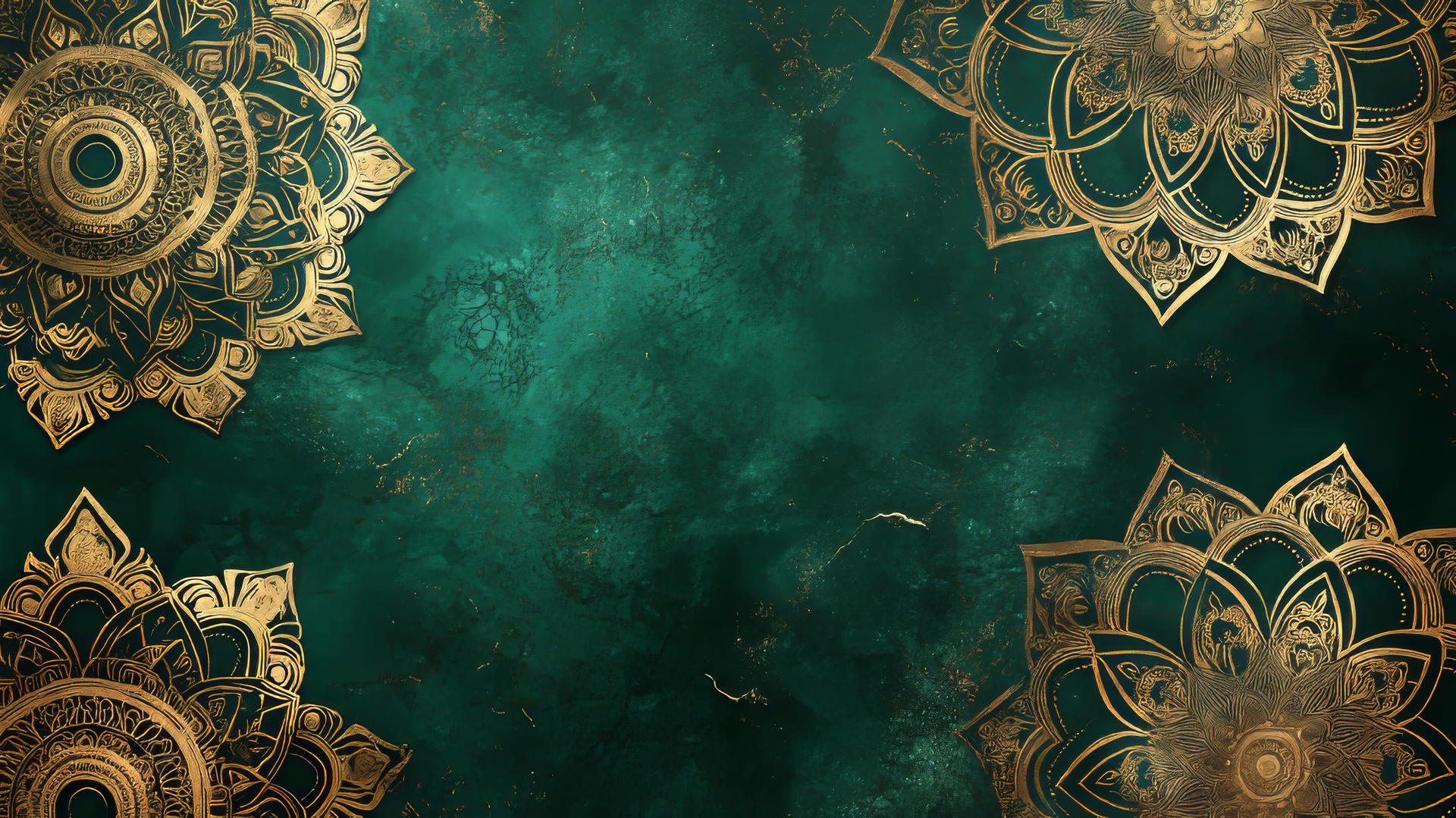 green aesthetic wallpaper with dark green background and gold mandala patterns